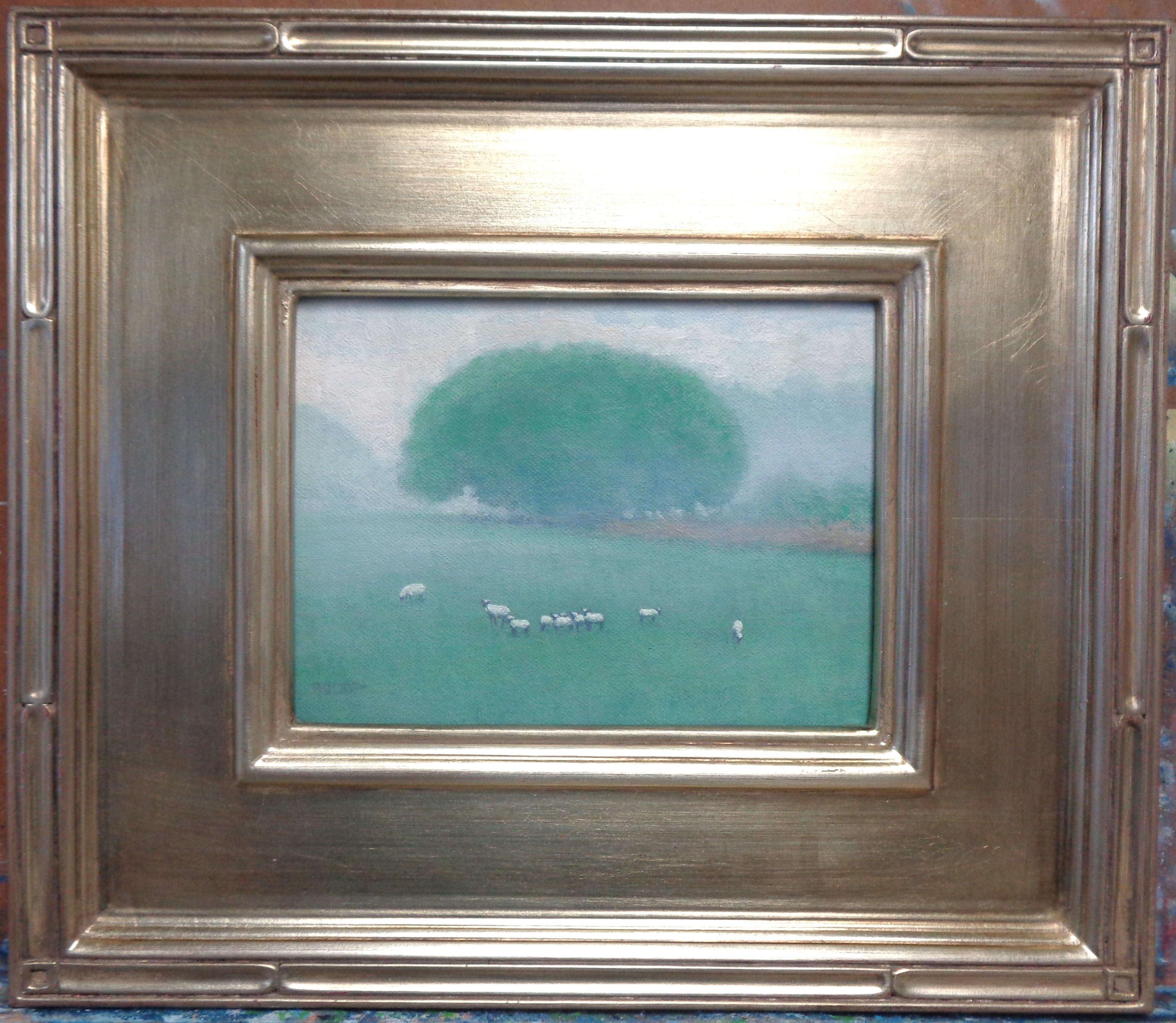  Frühling Schaf
Öl/Platte
6 x 8 ungerahmt, 12 3/8 x 14 1/4 gerahmt ist ein impressionistisches Landschafts-Ölgemälde auf Leinwand, das eine schöne Frühlingslandschaft in der Nähe meines Hauses zeigt, wo ich diese Schafe fast täglich sehe. Ich fühlte