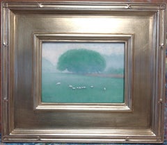 Pintura al óleo impresionista de un paisaje agrícola Michael Budden Ovejas de primavera