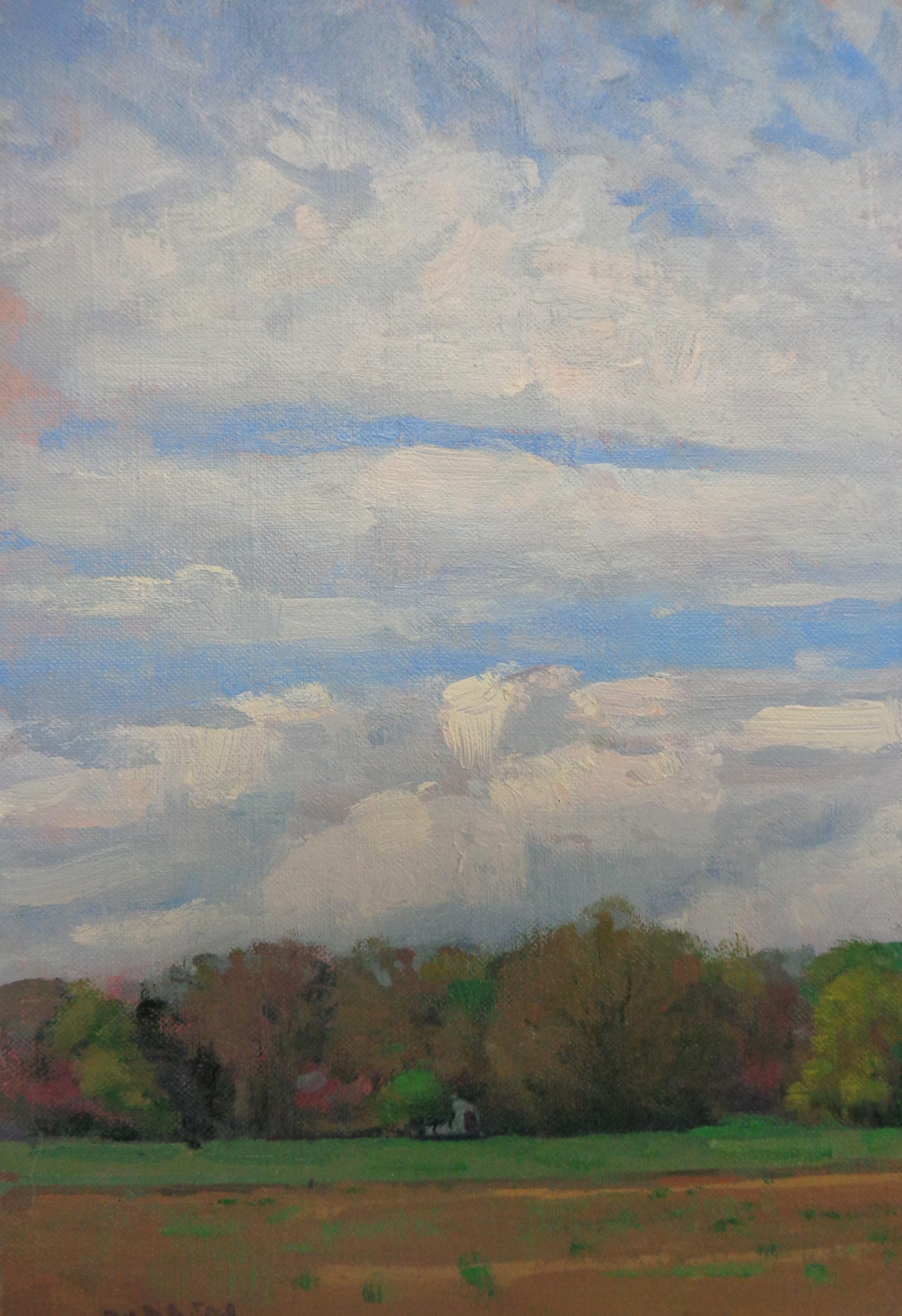 Impressionistische Bauernlandschaft, Gemälde Michael Budden, Frühlings-Ski-Gemälde im Angebot 3