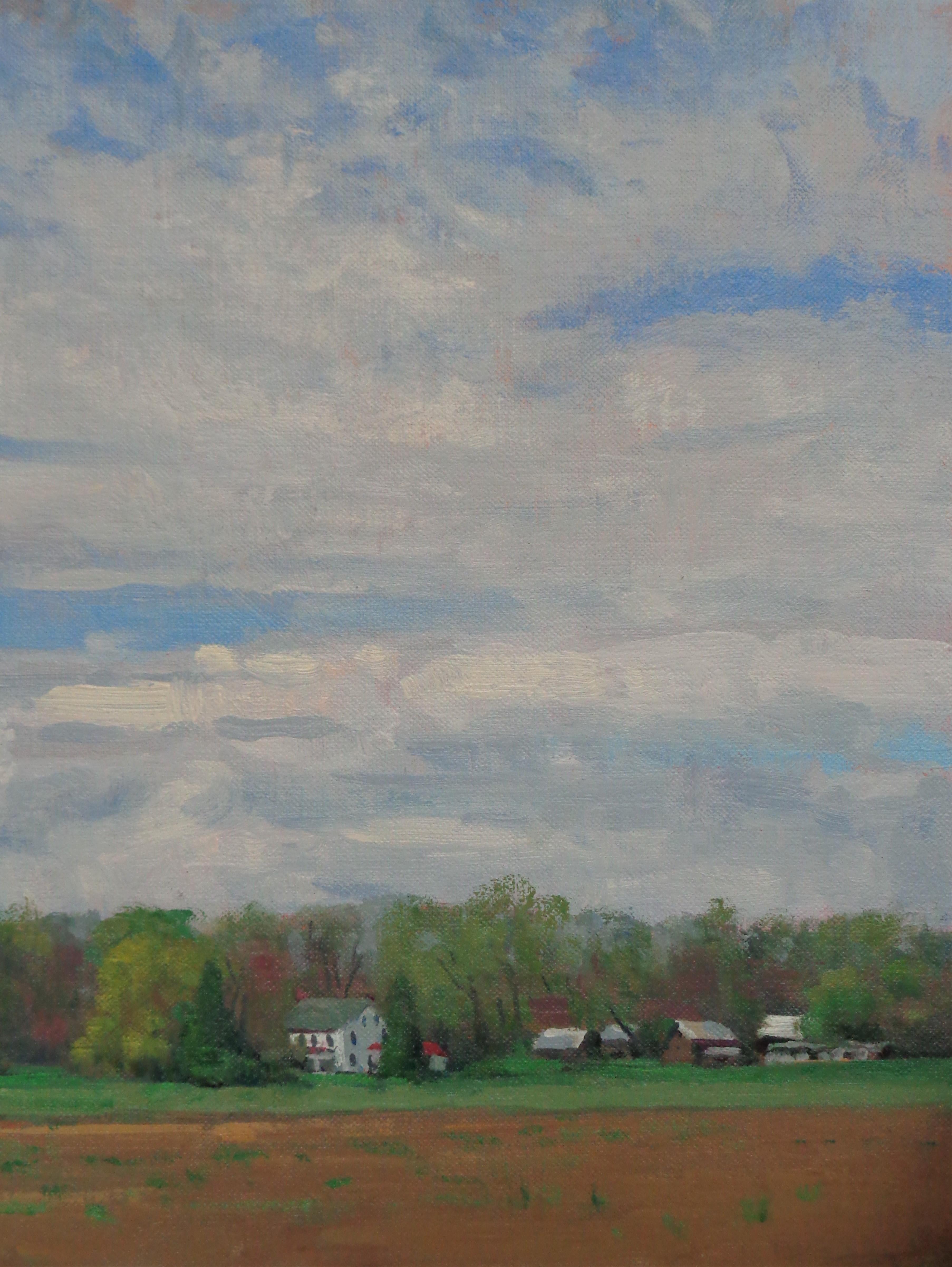 Pittura impressionistica di paesaggio agricolo Michael Budden Cieli di primavera in vendita 5