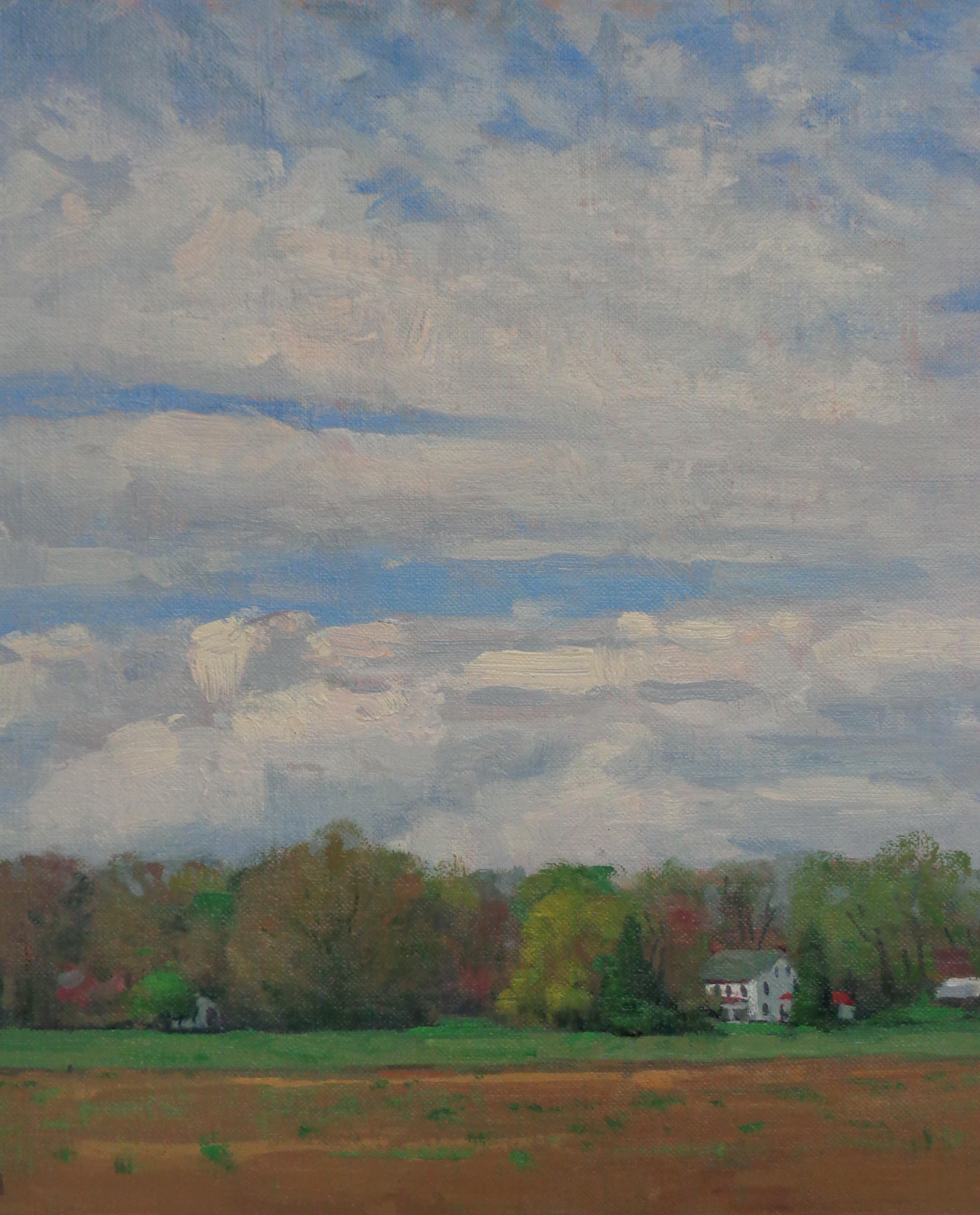Impressionistische Bauernlandschaft, Gemälde Michael Budden, Frühlings-Ski-Gemälde im Angebot 4