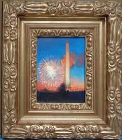 Peinture impressionniste de feux d'artifice de Michael Budden, monument de Washington, 4 juillet