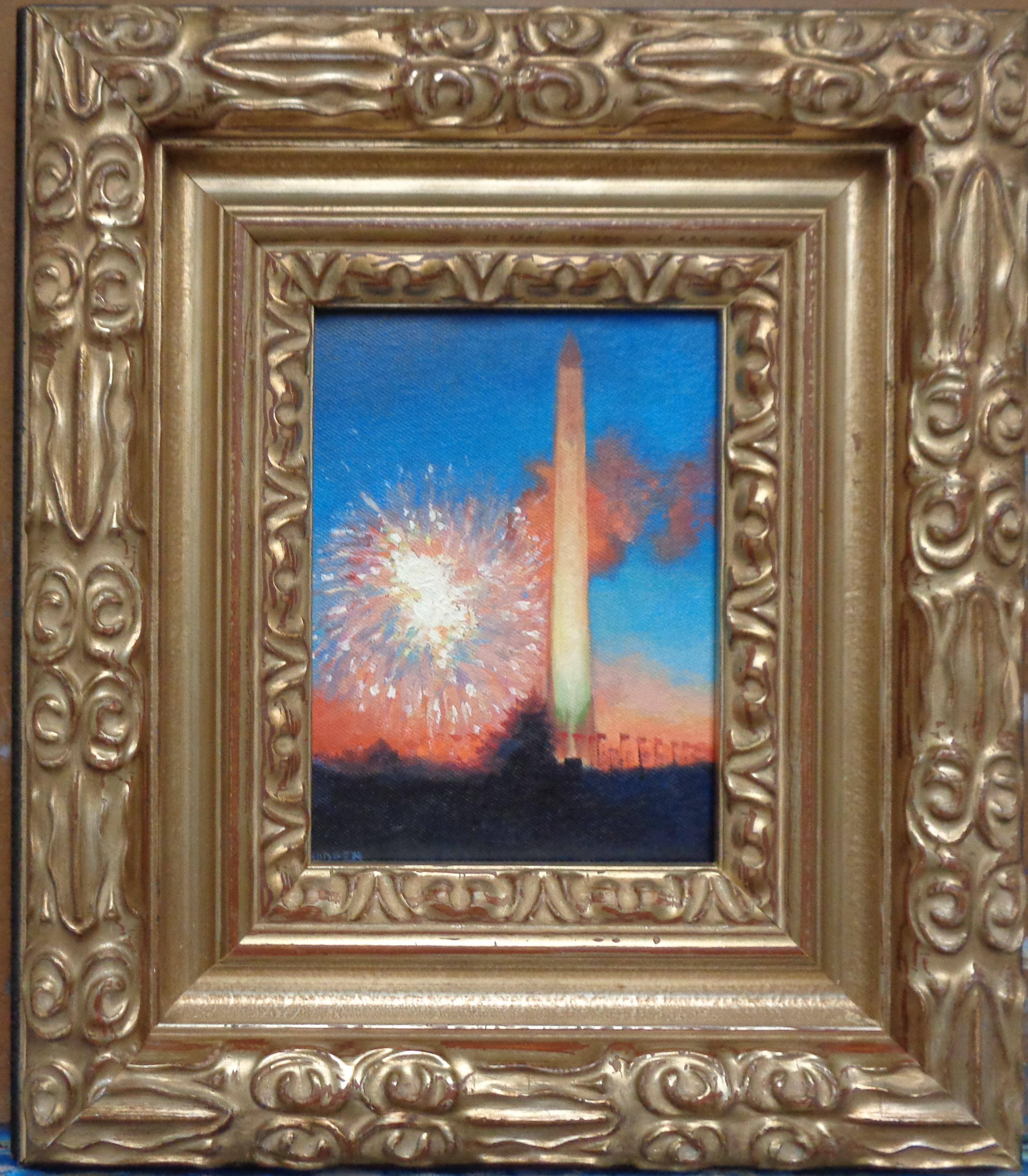 Impressionistisches Feuerwerk-Gemälde Michael Budden, 4. Juli Washingtoner Monument, Monument