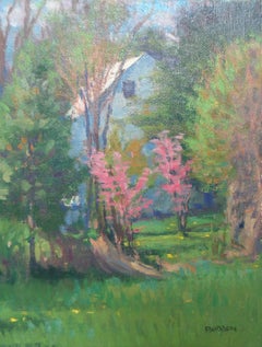 Paesaggio floreale impressionista dipinto a olio da Michael Budden Primavera precoce