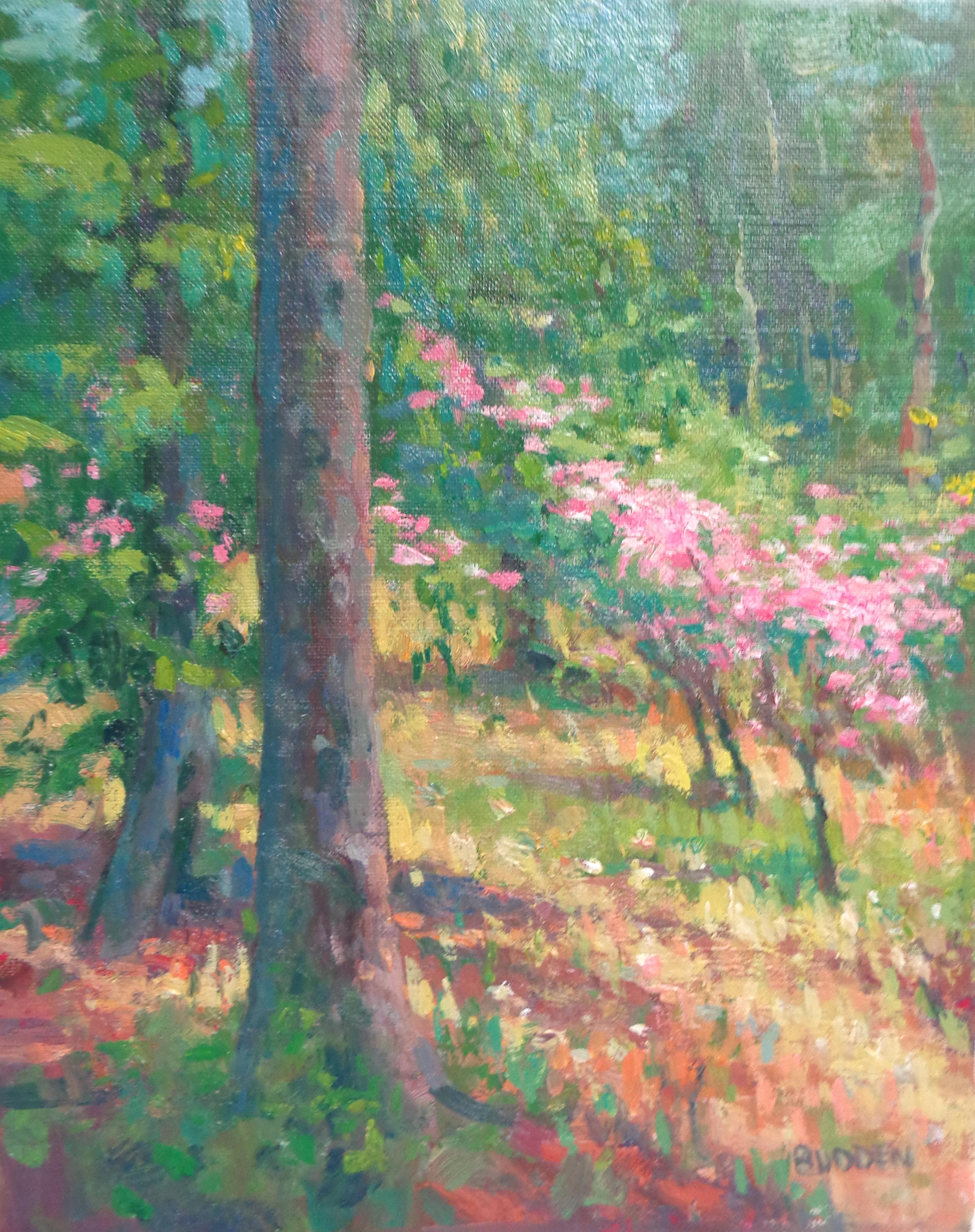 Impressionistic Floral Landscape Oil Painting by Michael Budden Early Spring For Sale 2