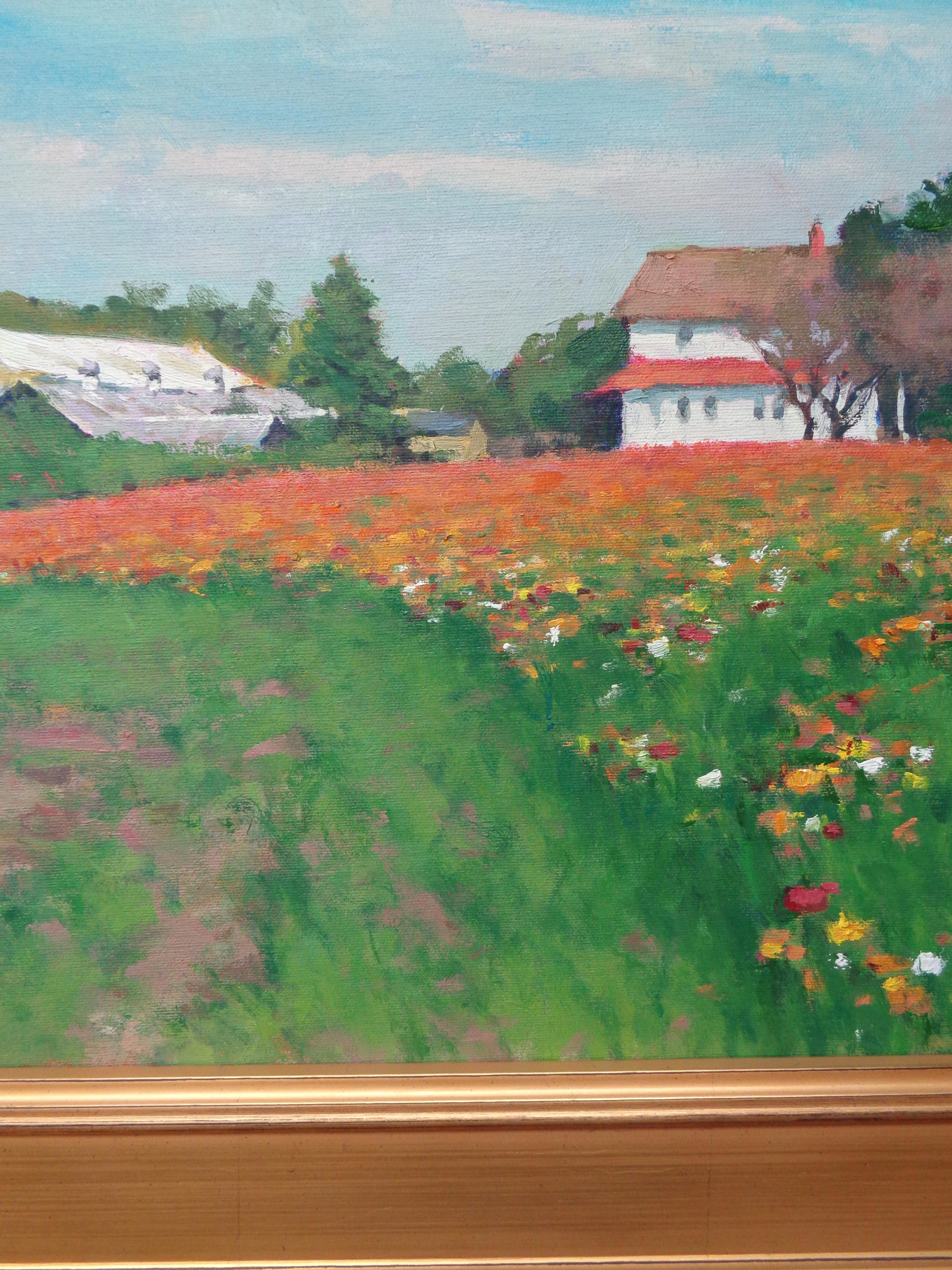 Pintura al óleo Paisaje floral impresionista de Michael Budden Flores de granja en venta 2