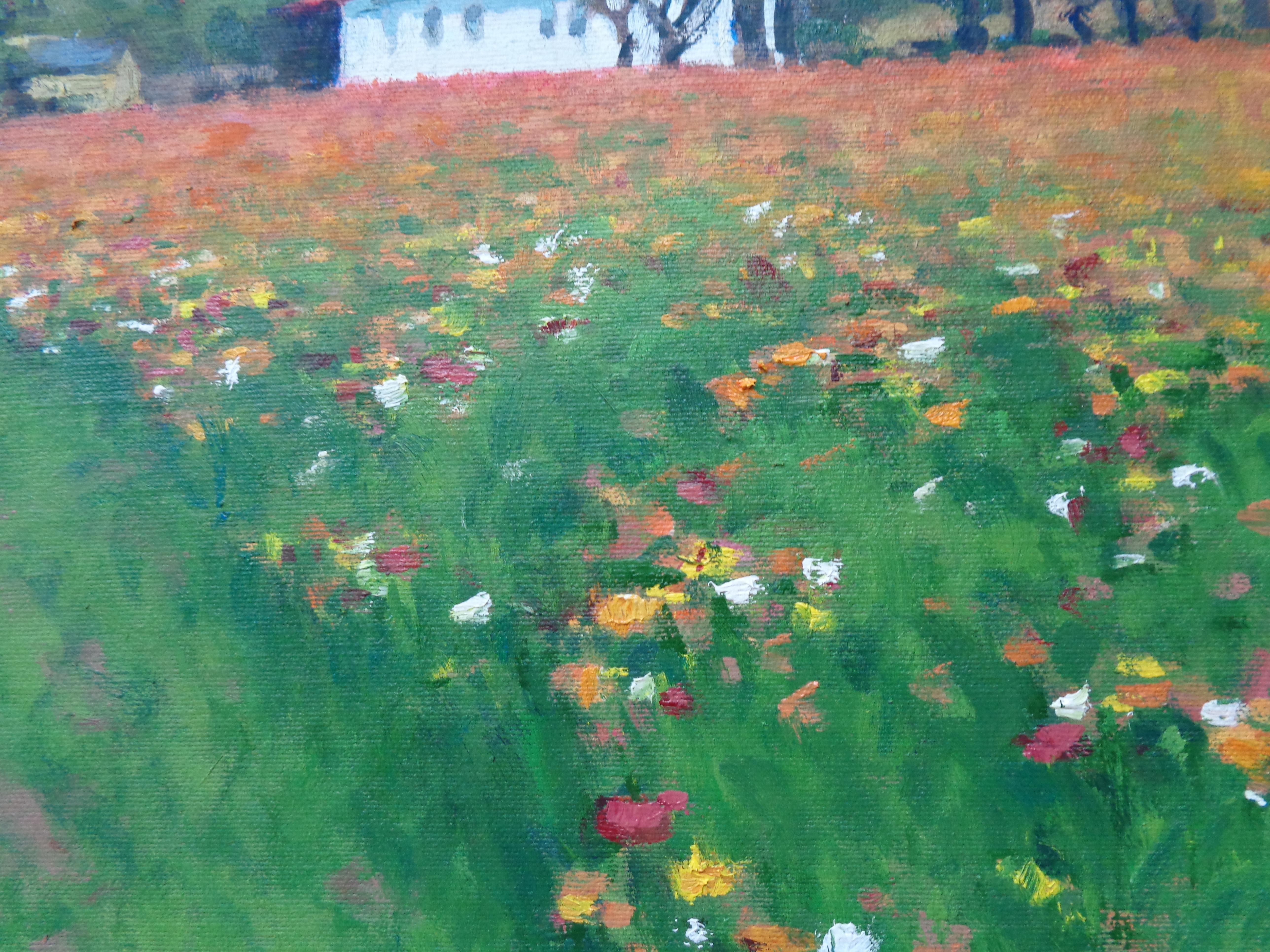 Pintura al óleo Paisaje floral impresionista de Michael Budden Flores de granja en venta 6