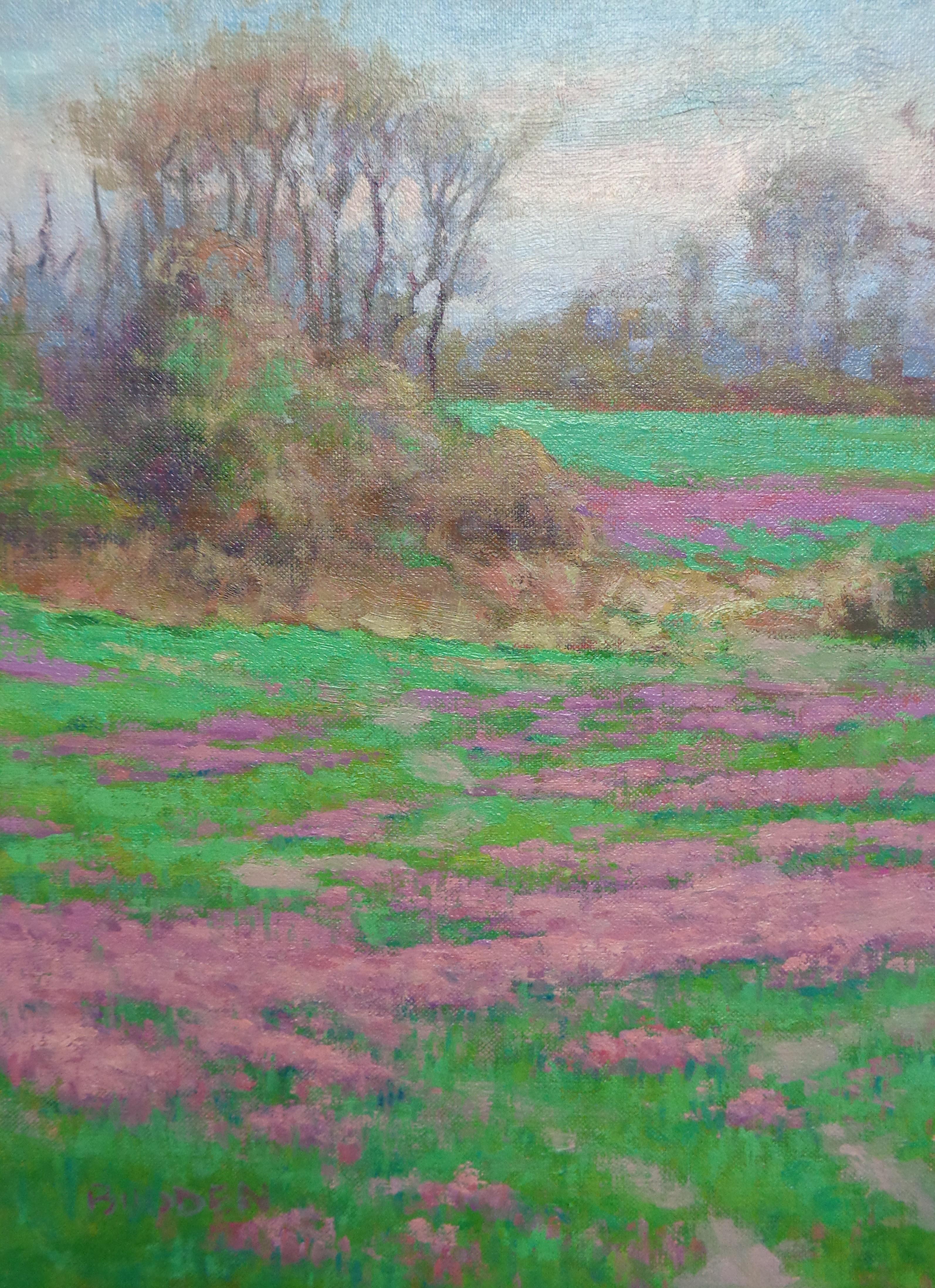Pintura al óleo Paisaje floral impresionista de Michael Budden Flores moradas 2