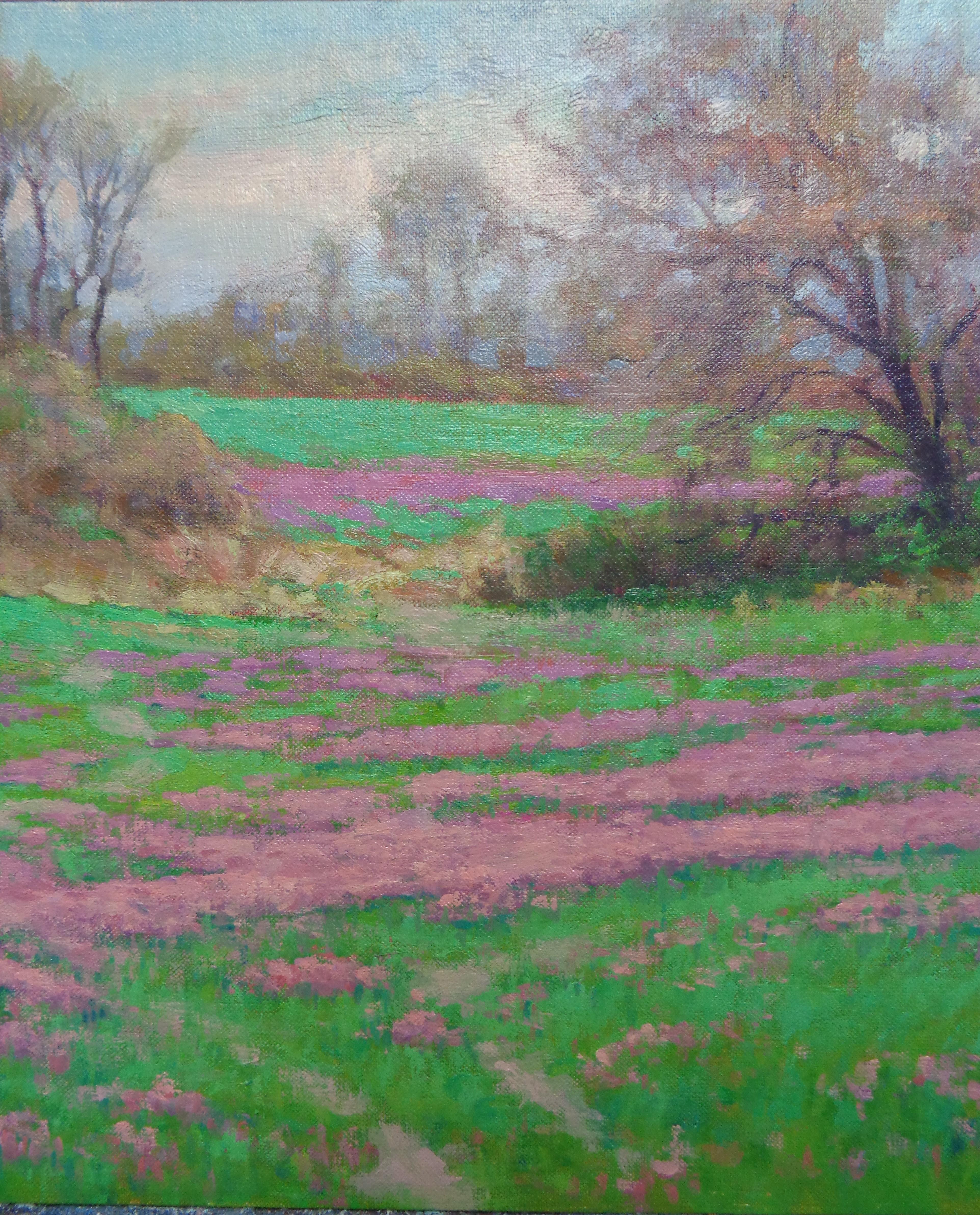Pintura al óleo Paisaje floral impresionista de Michael Budden Flores moradas 3