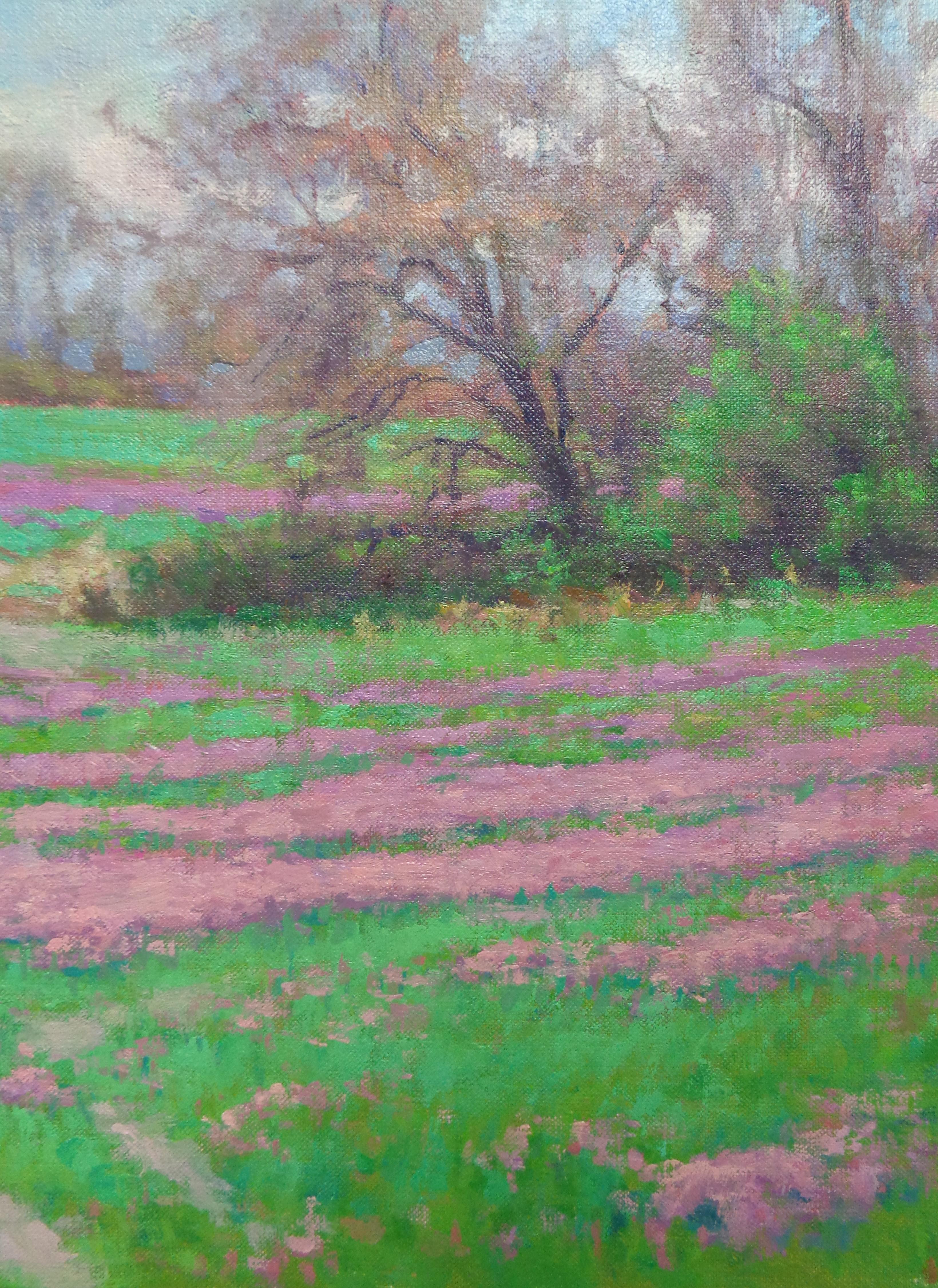 Pintura al óleo Paisaje floral impresionista de Michael Budden Flores moradas 4