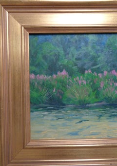 Pittura ad olio impressionista di paesaggio floreale Michael Budden Loosestrife viola