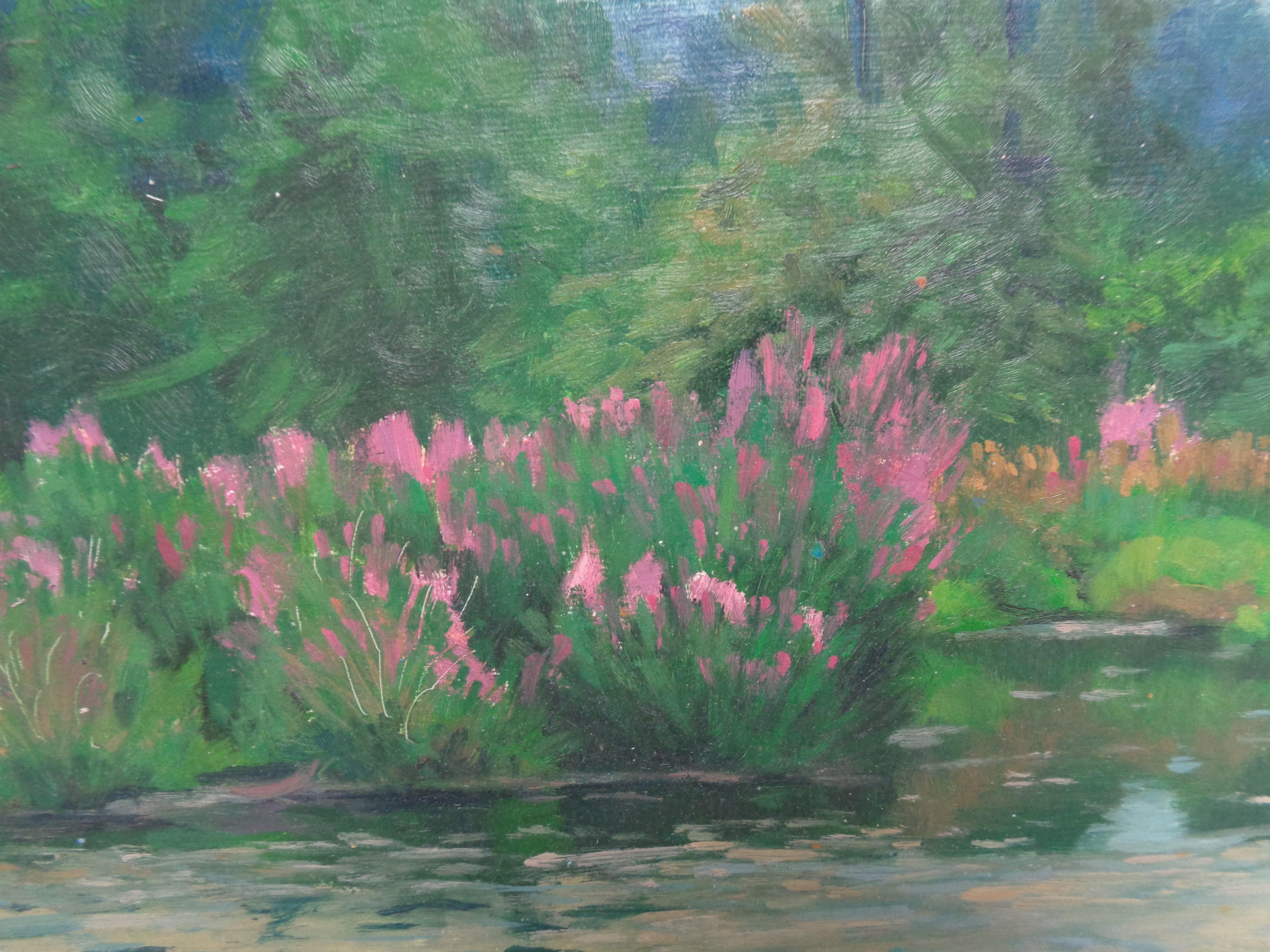 Impressionistic Floral Landscape Oil Painting Michael Budden Purple Loosestrife For Sale 4