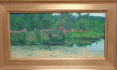  Impressionistische florale Landschaft, Ölgemälde, Michael Budden, lila, loses Wandteppich