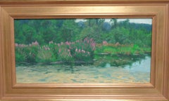 Pittura ad olio impressionista di paesaggio floreale Michael Budden Loosestrife viola