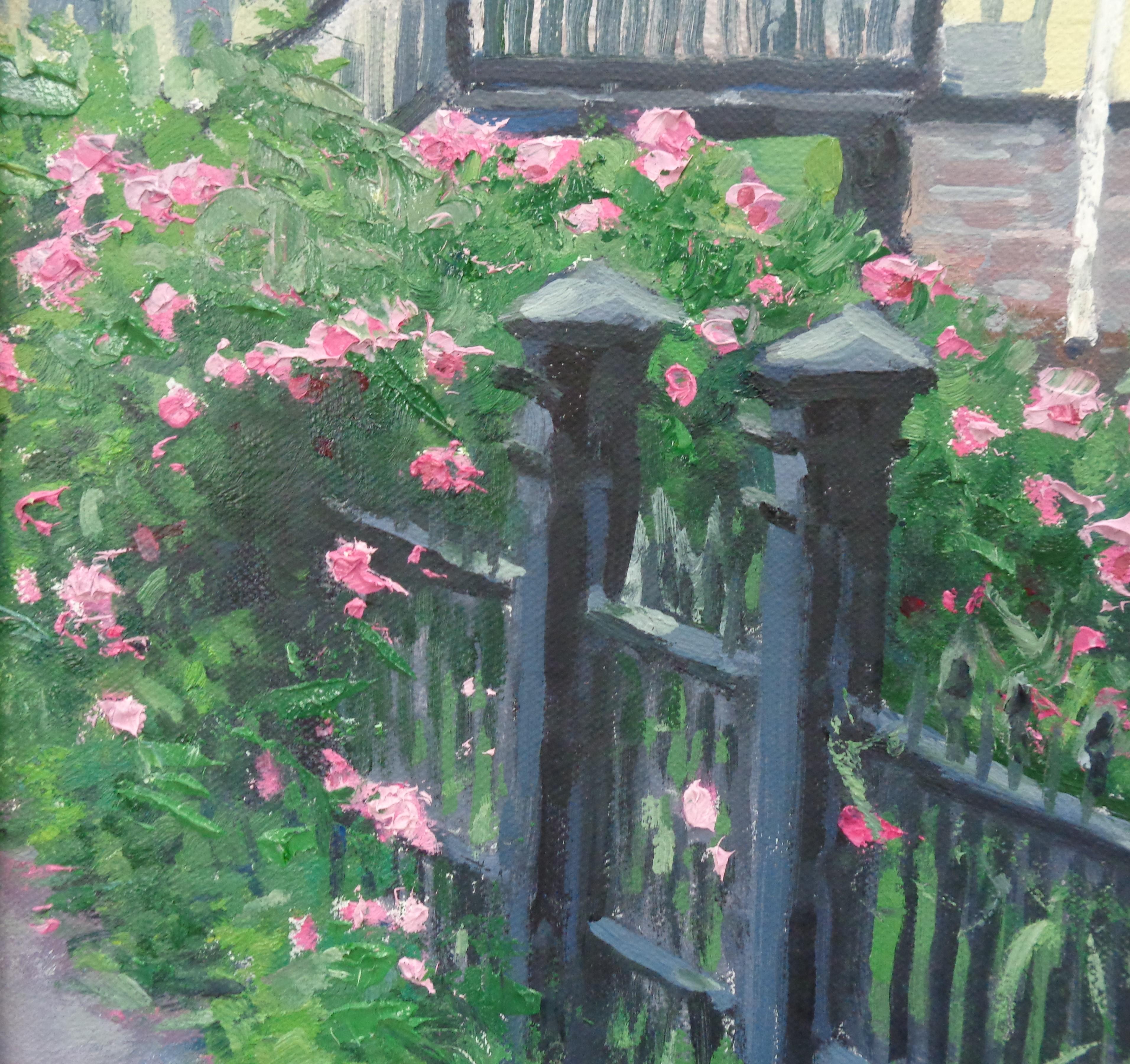 Pintura Impresionista Paisaje Floral Michael Budden Línea de Vallas Flores en venta 2
