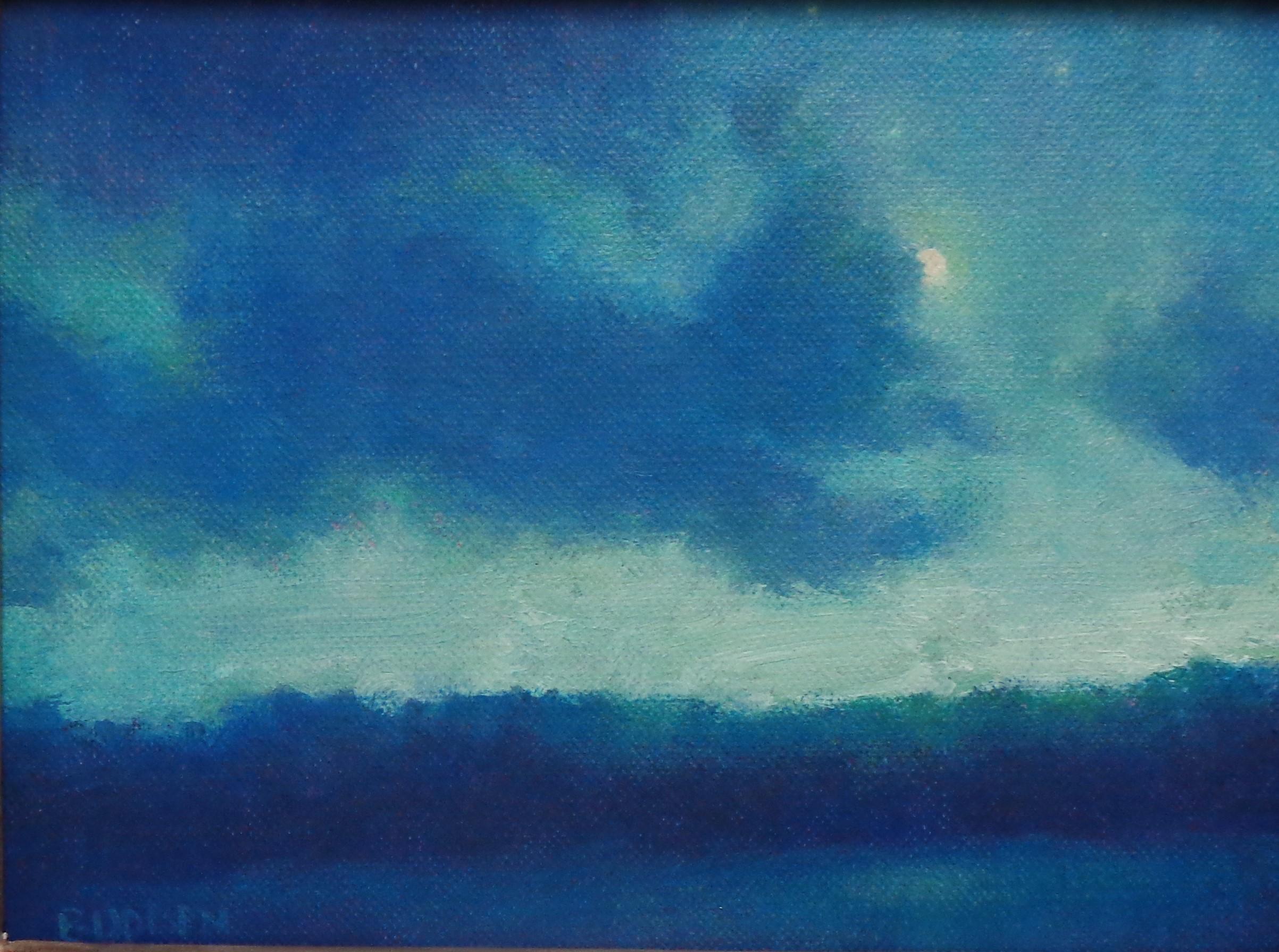Paisaje Impresionista Pintura Nocturna Michael Budden Noche de Luna en Blues en venta 1