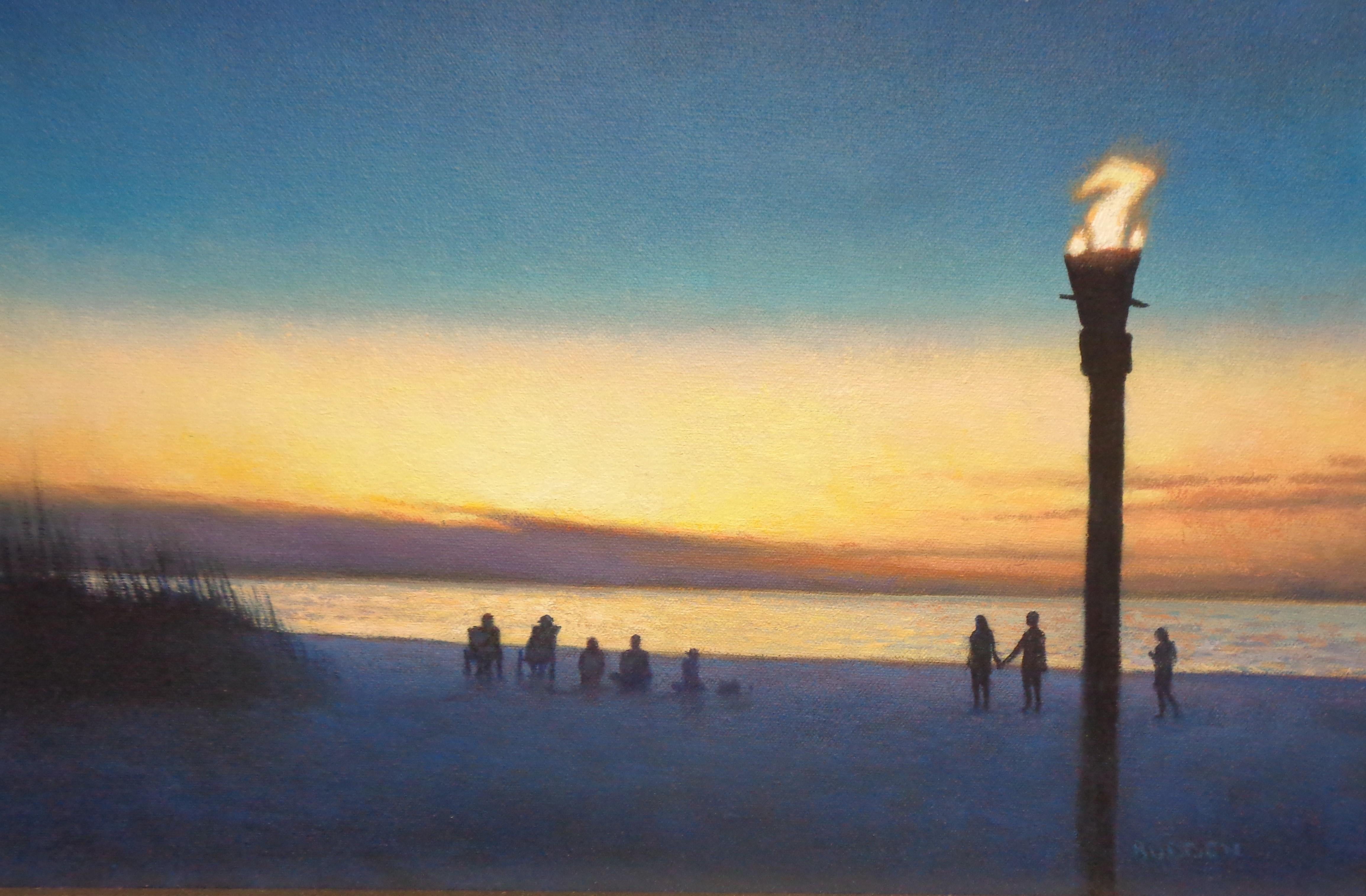 Impressionistic Landscape Nocturne Painting Michael Budden Moon Night in Blues im Angebot 3