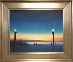 Impressionistic Landscape Nocturne Painting Michael Budden Moon Night in Blues