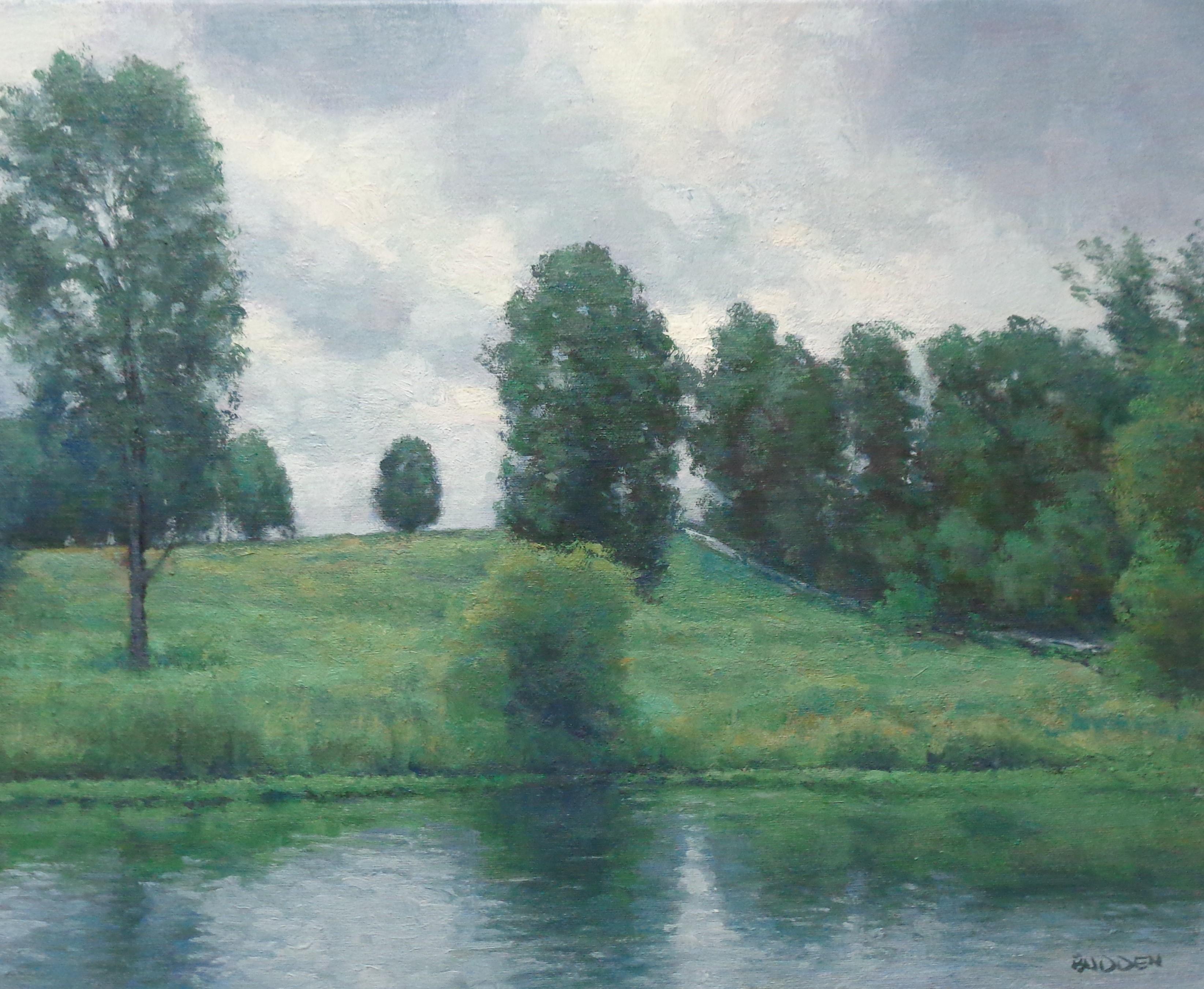 Paisaje impresionista Pintura al óleo de Michael Budden Agujero de pesca en venta 1
