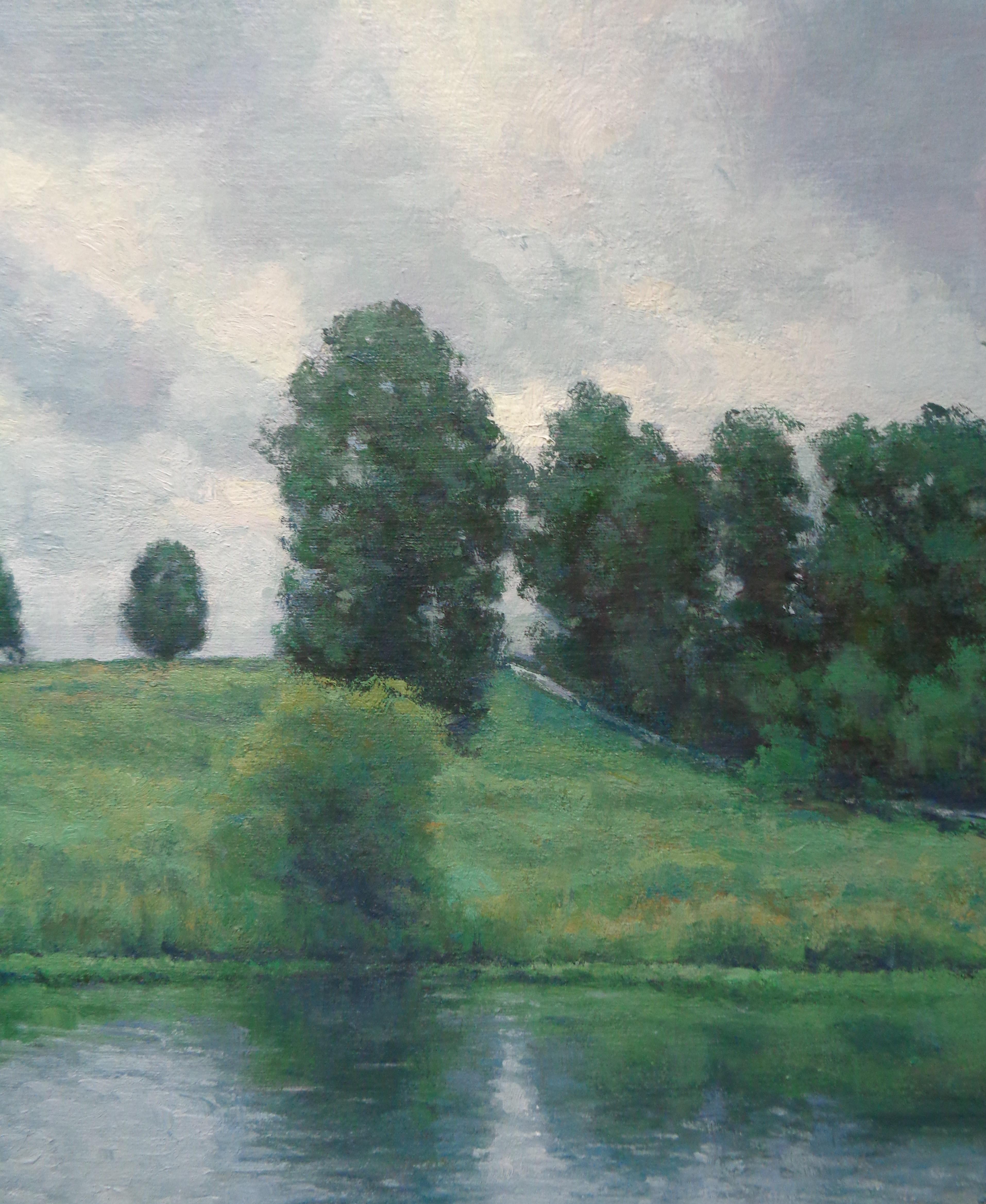 Paisaje impresionista Pintura al óleo de Michael Budden Agujero de pesca en venta 3