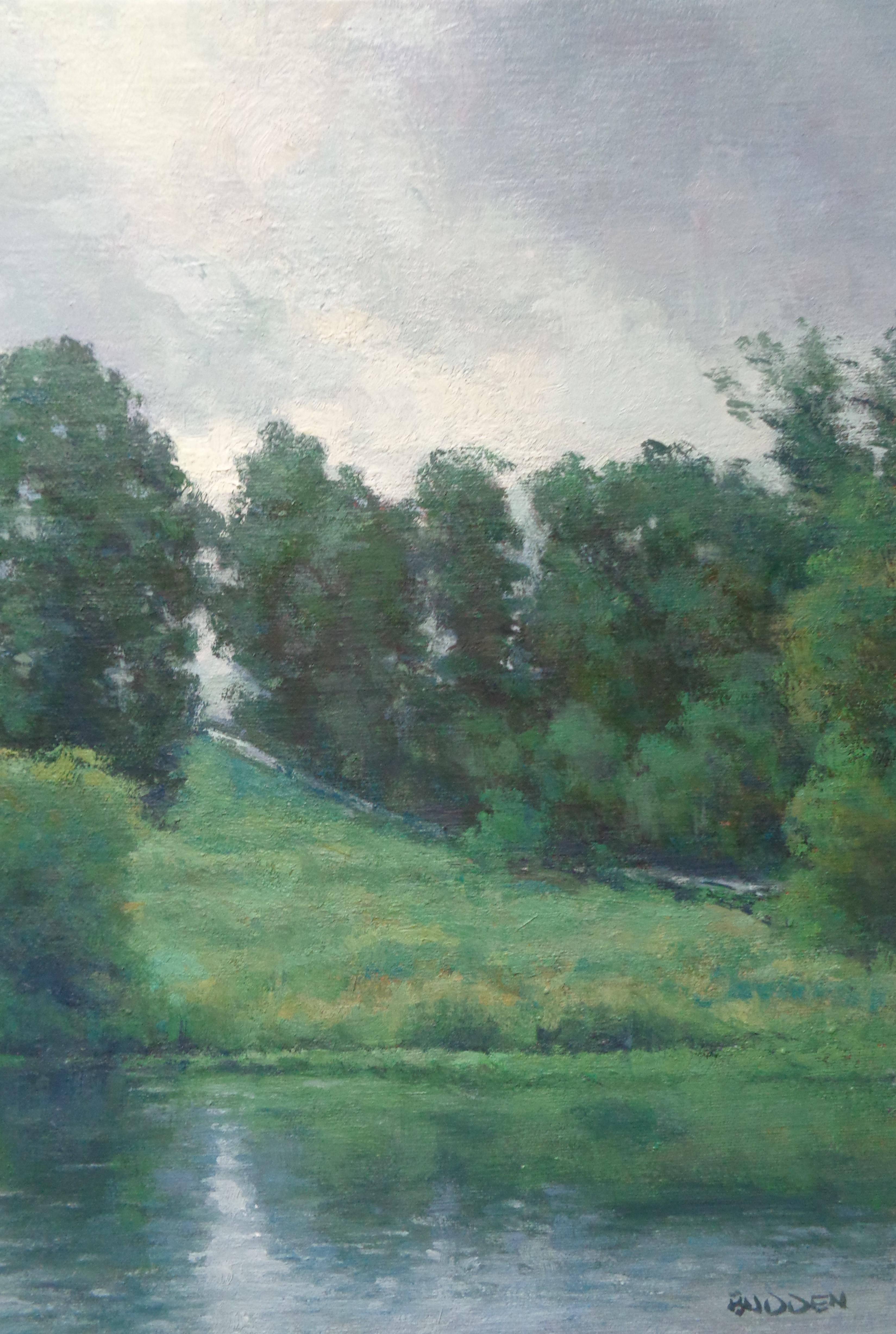 Paisaje impresionista Pintura al óleo de Michael Budden Agujero de pesca en venta 4