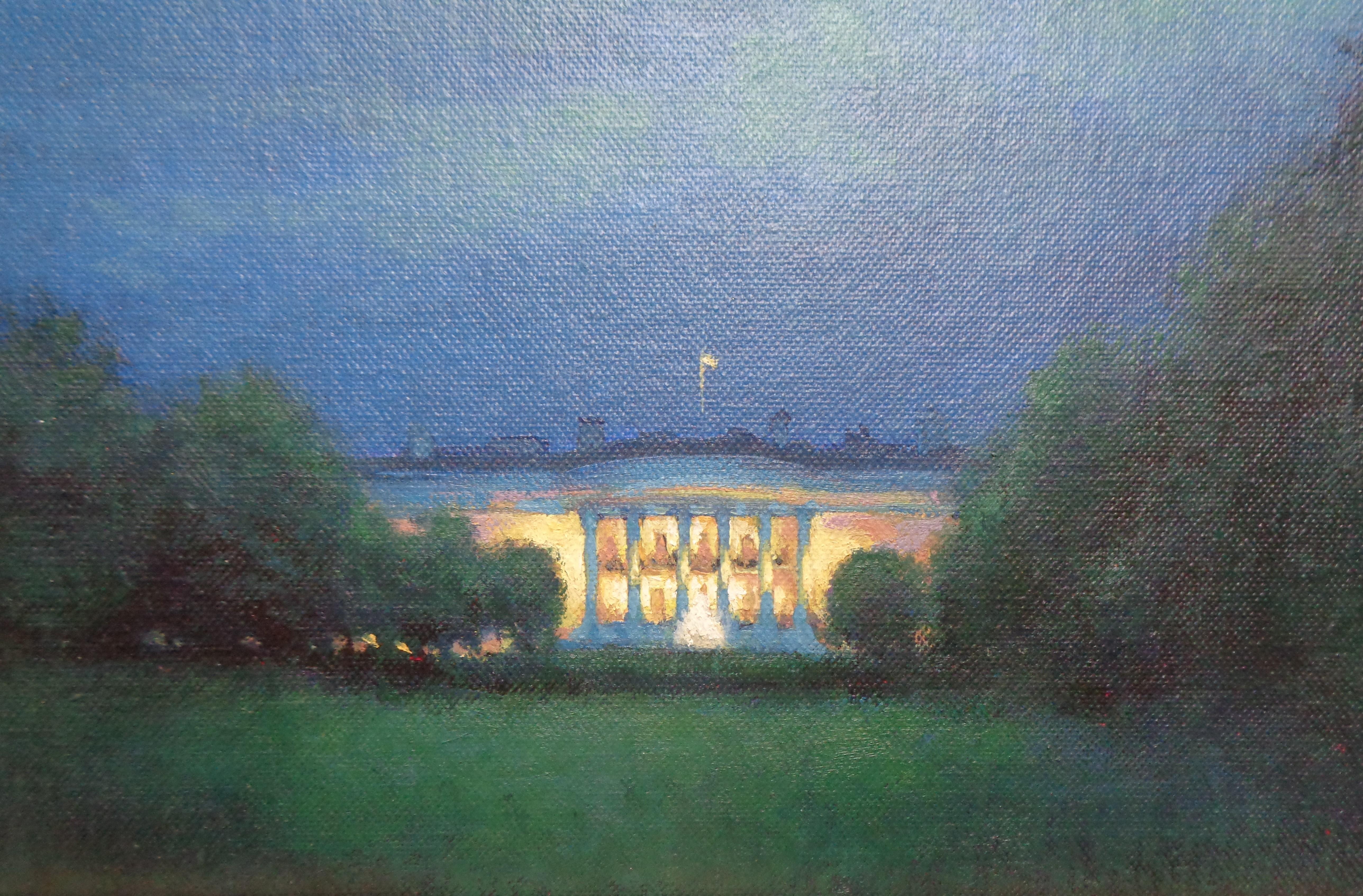 Paesaggio impressionistico dipinto ad olio Michael Budden Moonlight Casa Bianca in vendita 5