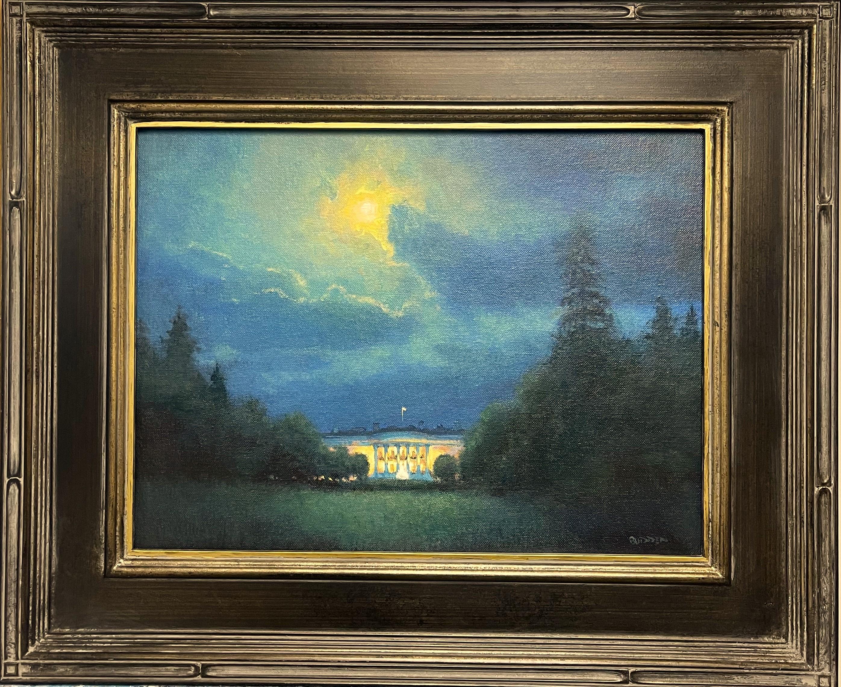 Luna d'estate Whiting
olio/pannello
12 x 16 senza cornice, 18,25 x 22,25 con cornice
Summer Moon White House è un dipinto a olio su tela che mostra il bellissimo bagliore di una luna estiva illuminata di sera sopra la Casa Bianca, entrambe