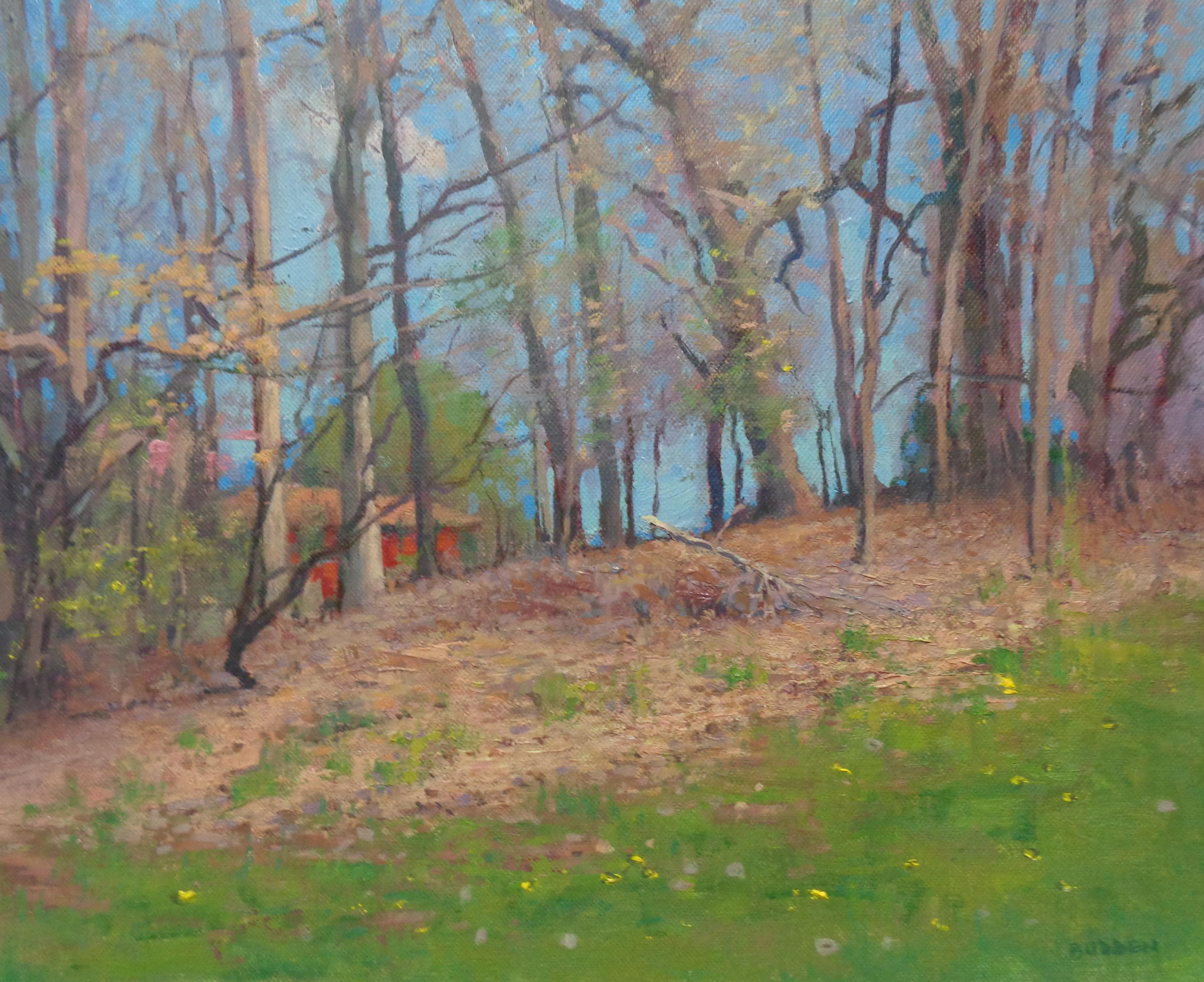 Paisaje impresionista Pintura al óleo Michael Budden Spring Hillside en venta 1