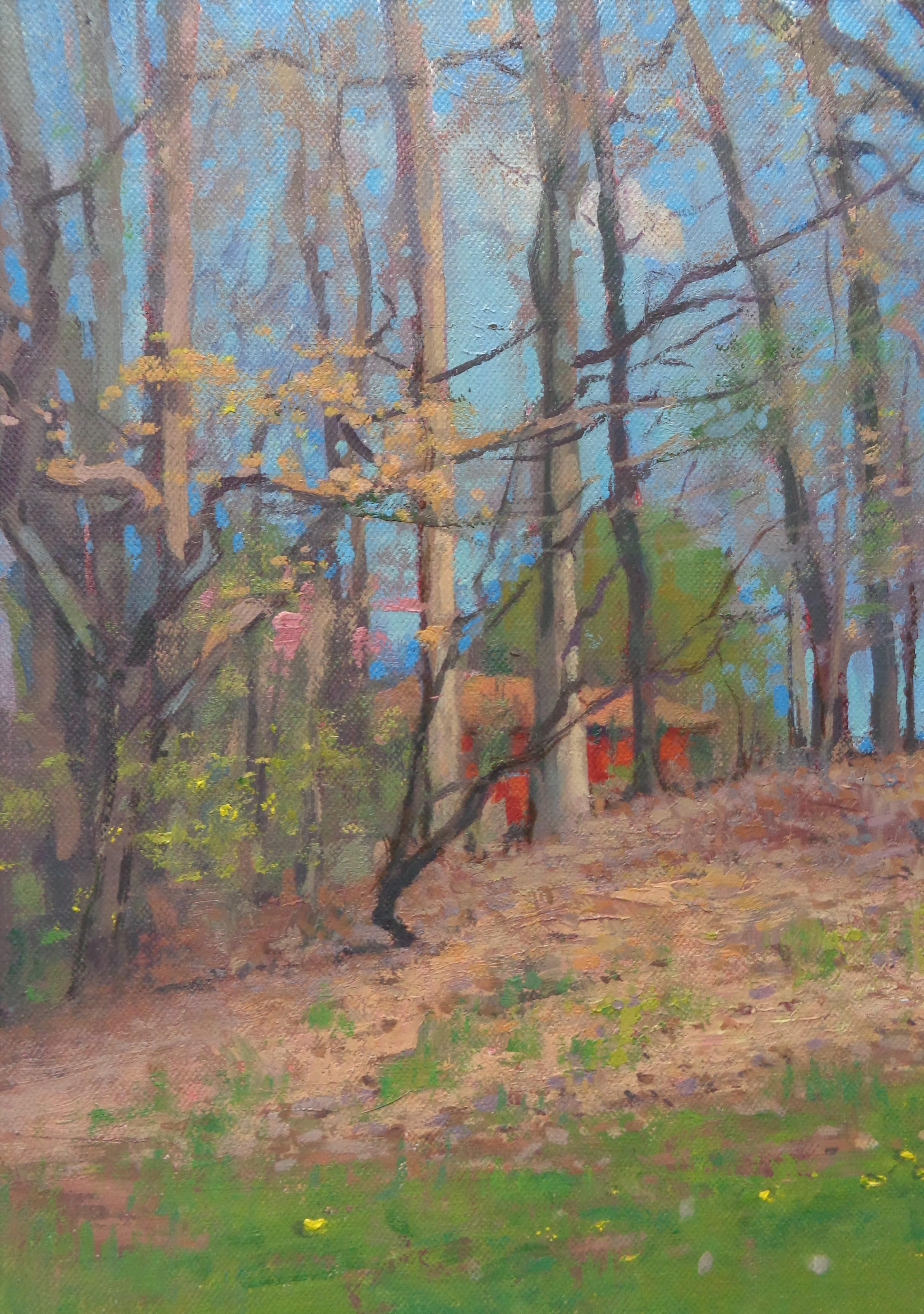 Paisaje impresionista Pintura al óleo Michael Budden Spring Hillside en venta 2