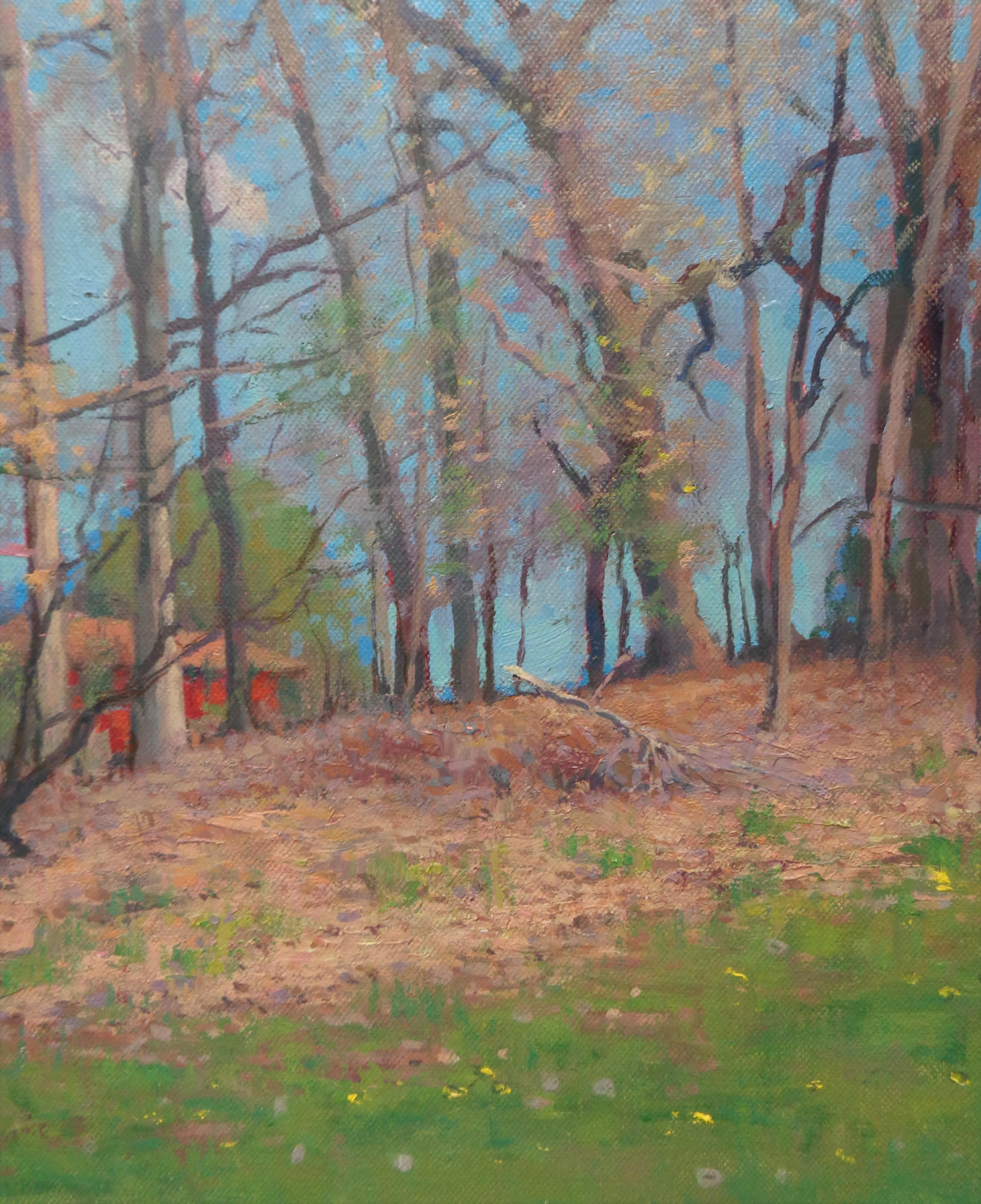 Paisaje impresionista Pintura al óleo Michael Budden Spring Hillside en venta 3