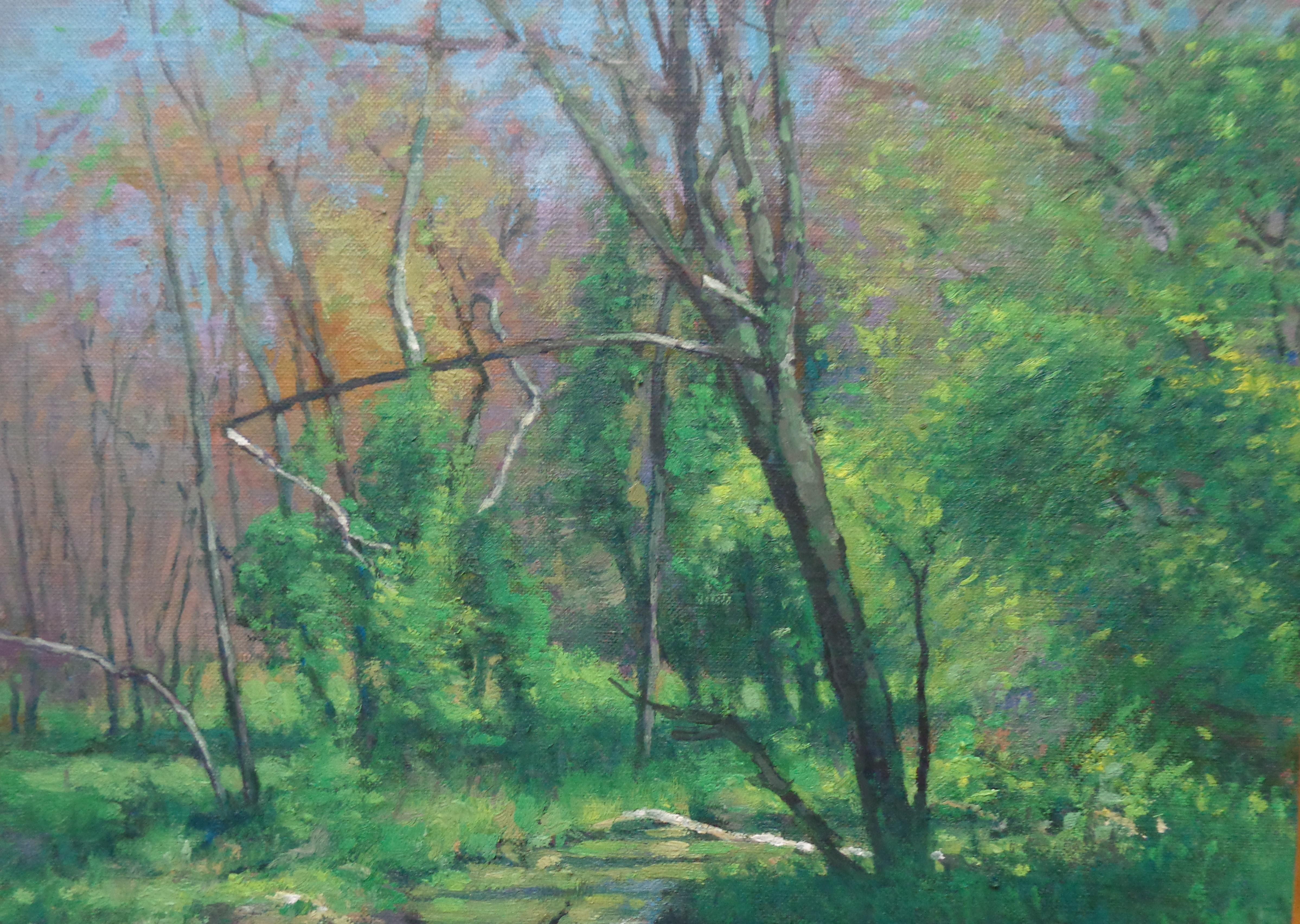  Impressionistic Landscape Oil Painting Michael Budden Spring Stream For Sale 2