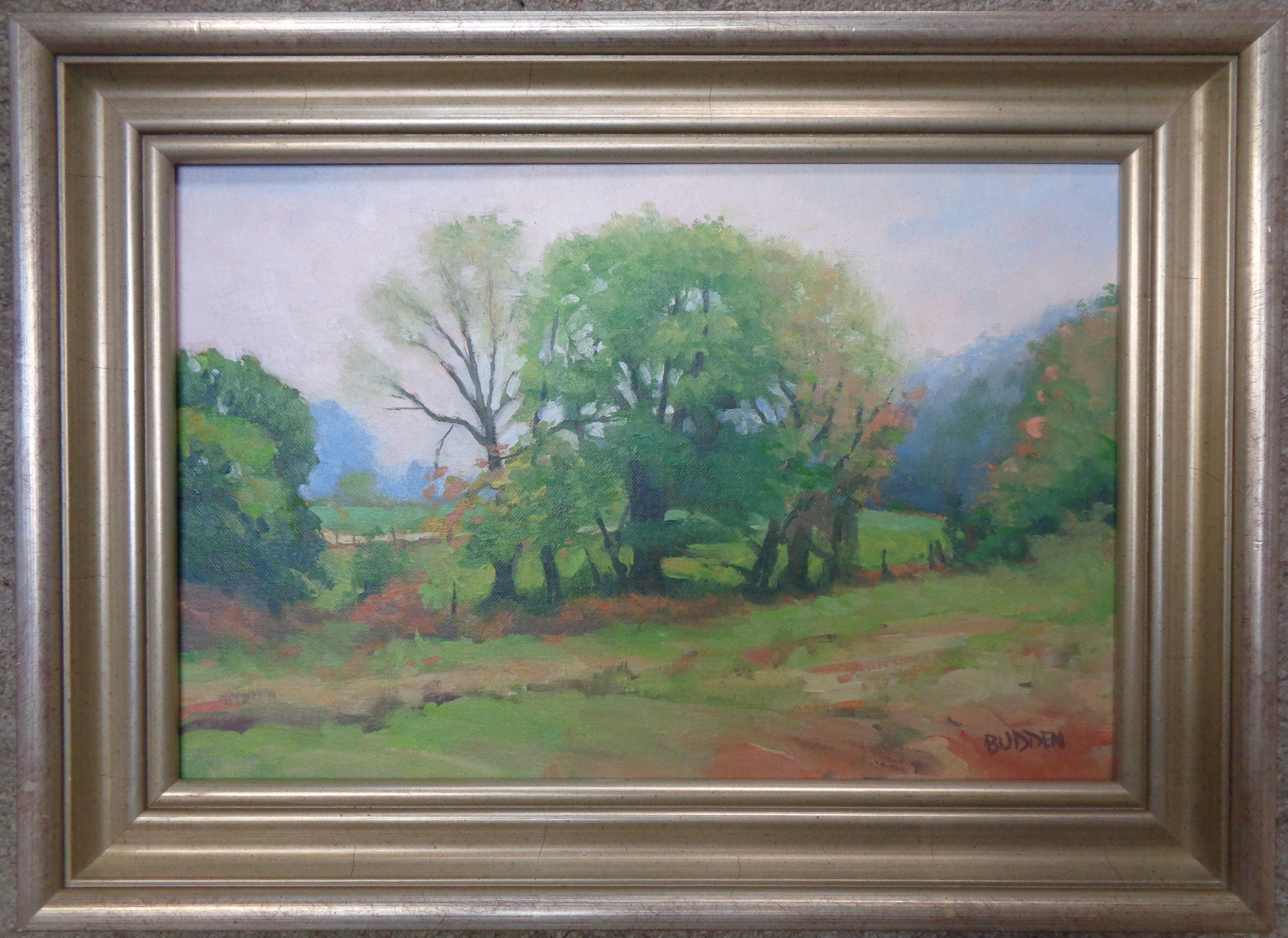Impressionistisches Landschaftsgemälde in Öl von Michael Budden: „Summer Field Farm“