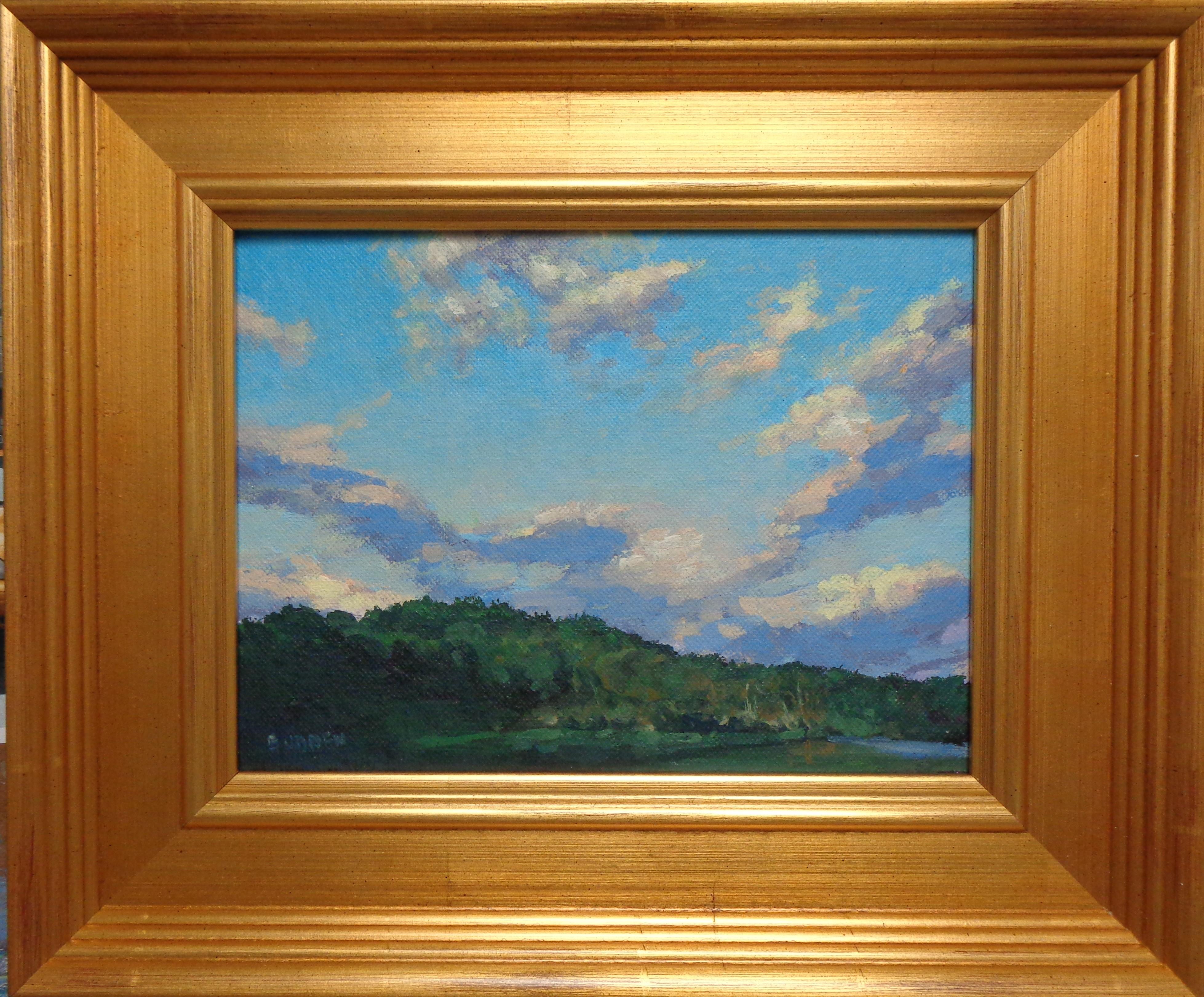 Beautiful Skies Studienreihe
Öl/Panel 6 x 8 Bild
Beautiful Skies ist ein Ölgemälde auf Leinwand des preisgekrönten zeitgenössischen Künstlers Michael Budden, das eine schöne ländliche Landschaft mit einem dramatischen Sonnenhimmel mit einer