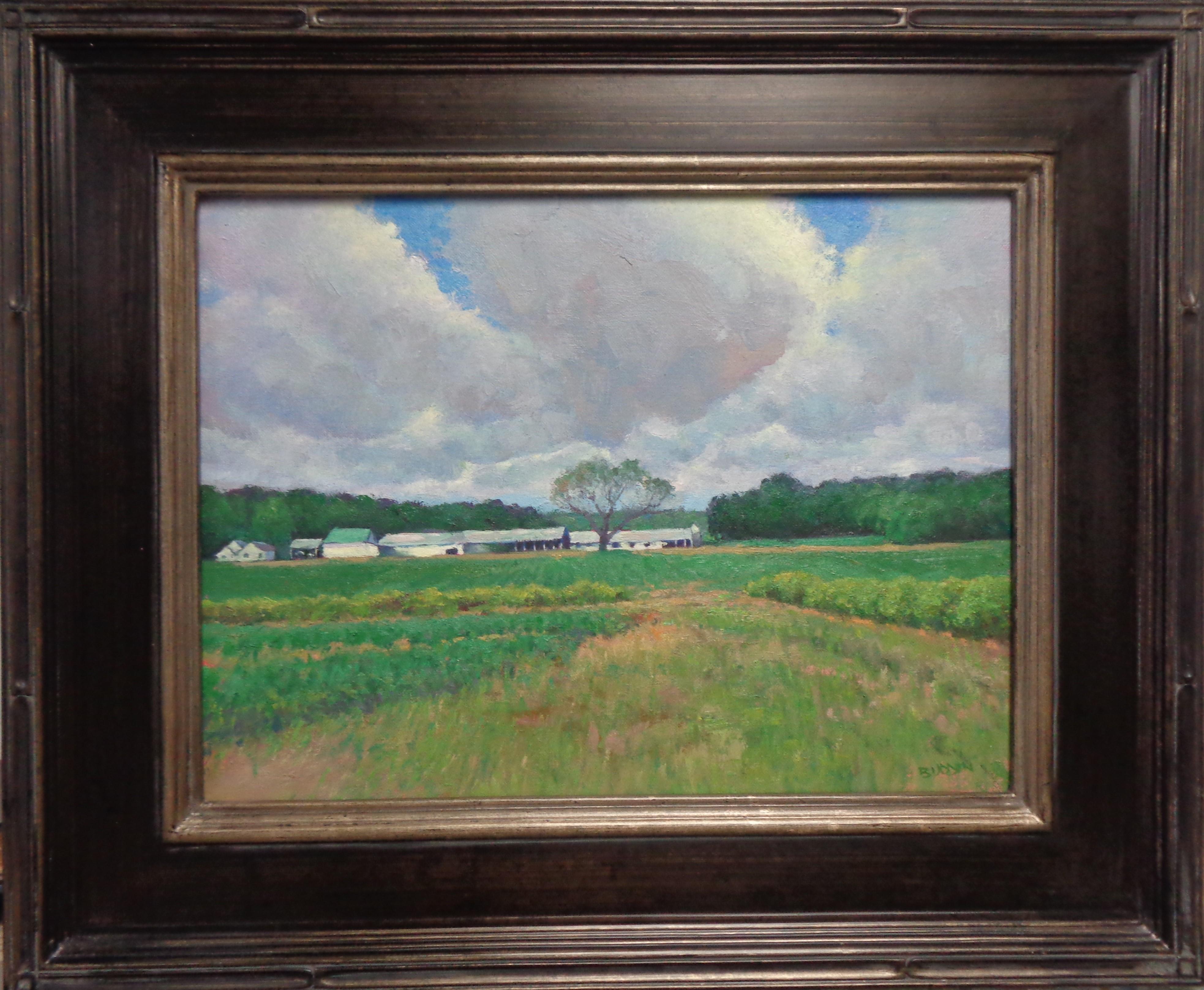Serie Beautiful Skies, Chapel Road Farm, Easton, Md
olio/pannello 12 x 16 immagine, 18,38 x 22,38
Beautiful Skies è un dipinto a olio su tela del pluripremiato artista contemporaneo Michael Budden che mostra un bellissimo paesaggio rurale con un