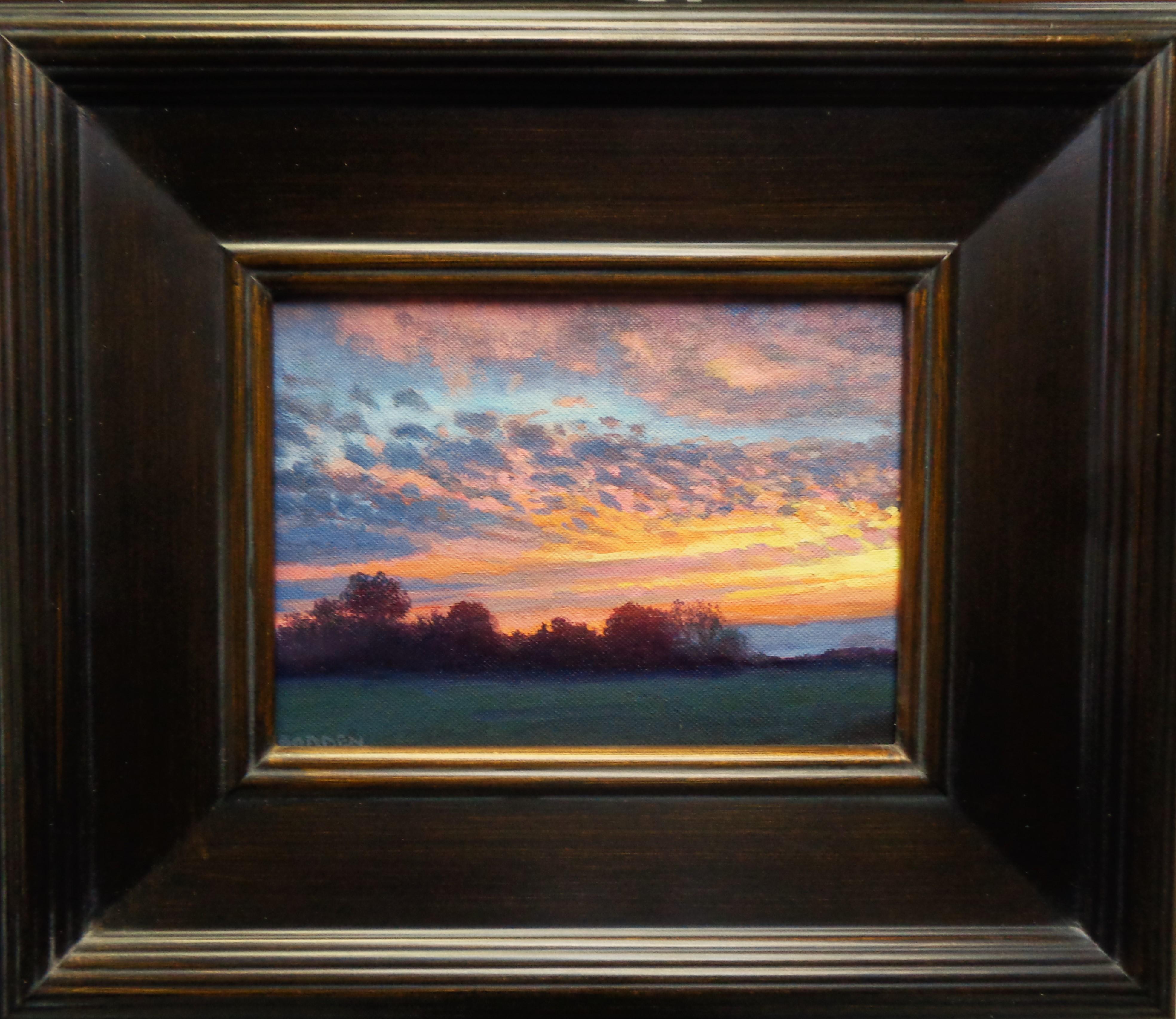 
Atardecer resplandeciente, serie Cielos hermosos
óleo/panel 6 x 8 imagen sin enmarcar, 11,5 x 13,63 enmarcada
Atardecer resplandeciente es un cuadro de estudio de la serie Cielos hermosos, del galardonado artista contemporáneo Michael Budden, que