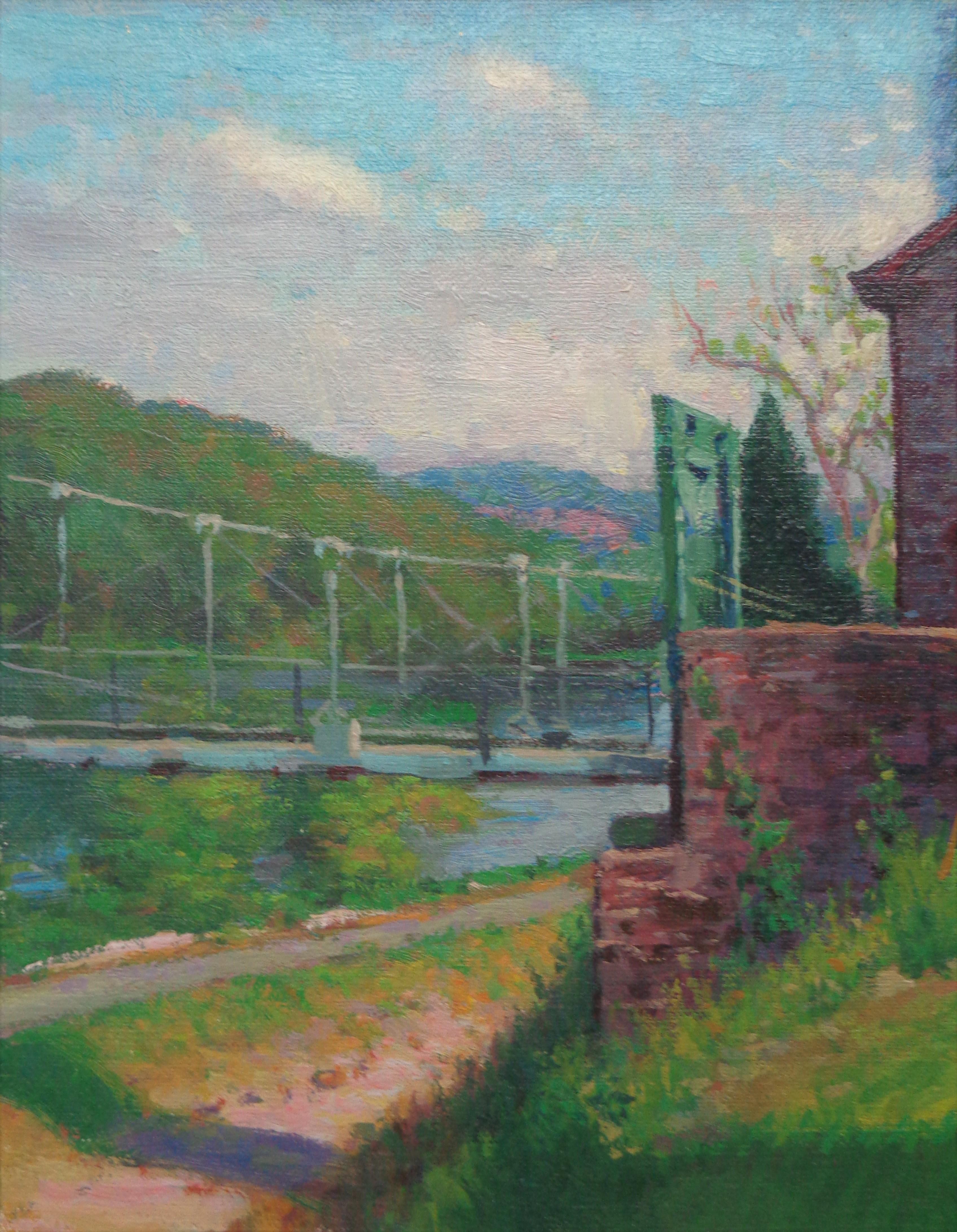  Impressionistic Landscape Painting Michael Budden Lumberville Bridge Bucks Co For Sale 4