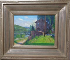 Peinture de paysage impressionniste Michael Budden Lumberville Bridge Bucks Co