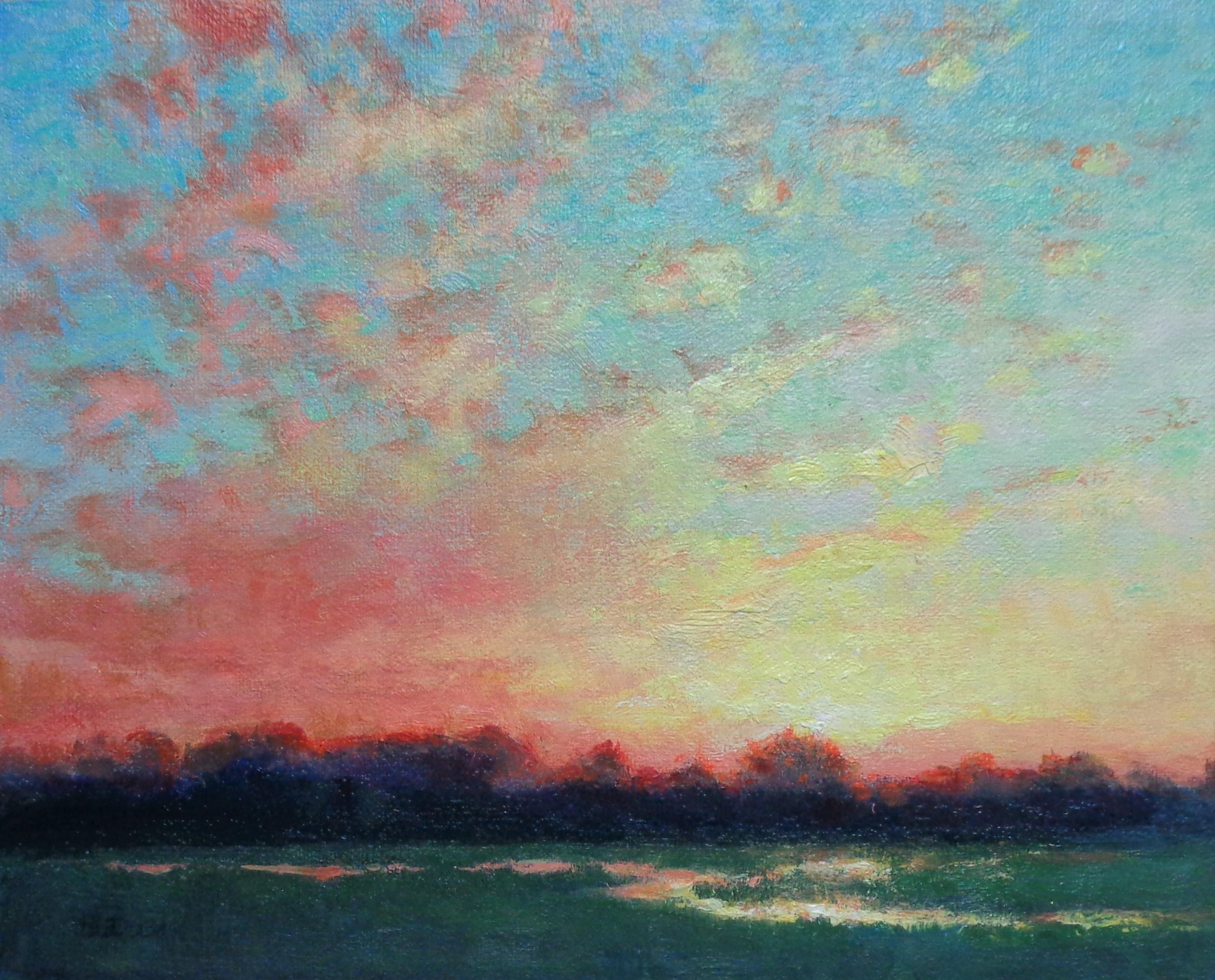 Pittura impressionistica di paesaggio Michael Budden Sensazione dell'alba in vendita 1