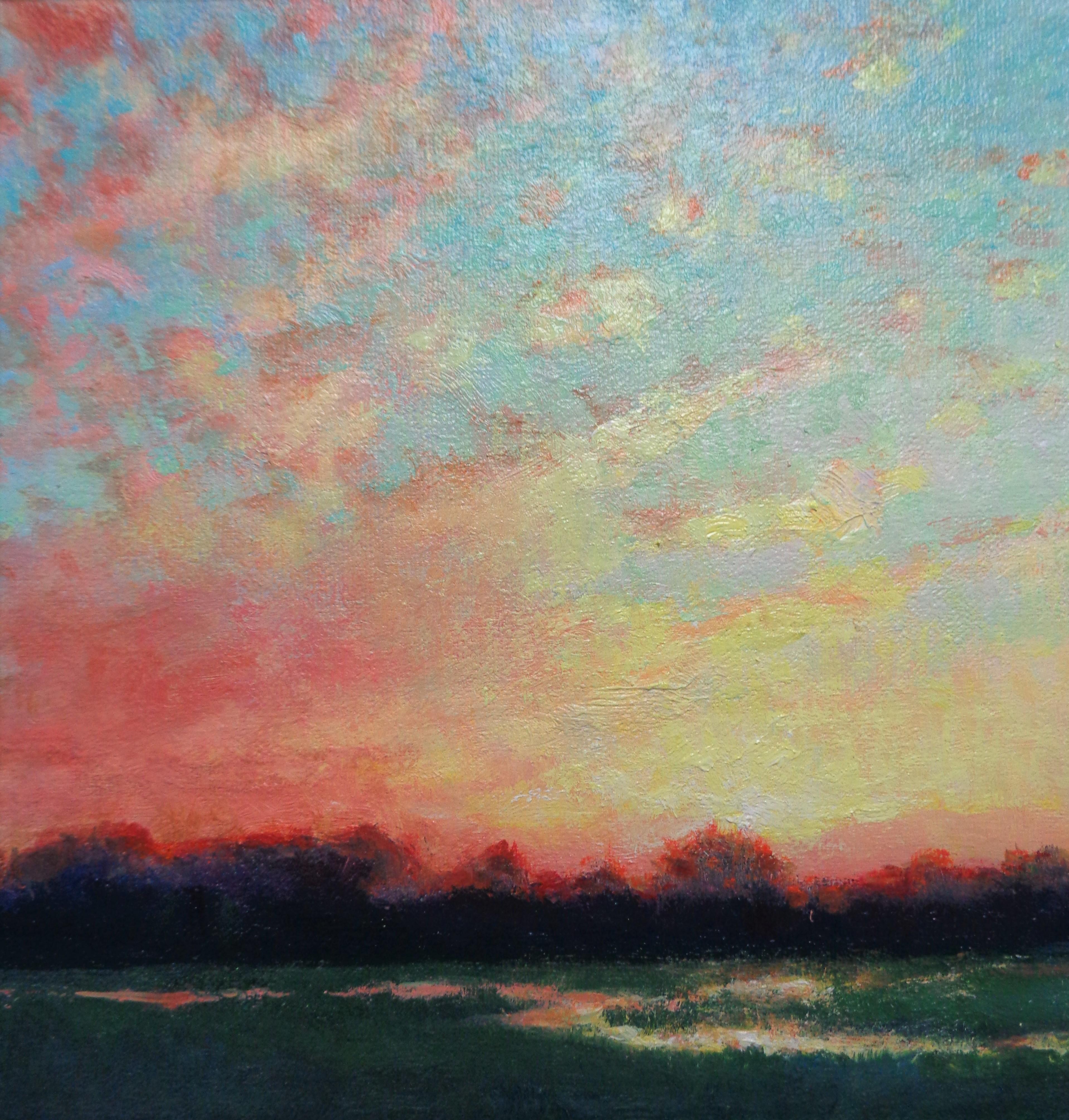 Pittura impressionistica di paesaggio Michael Budden Sensazione dell'alba in vendita 3