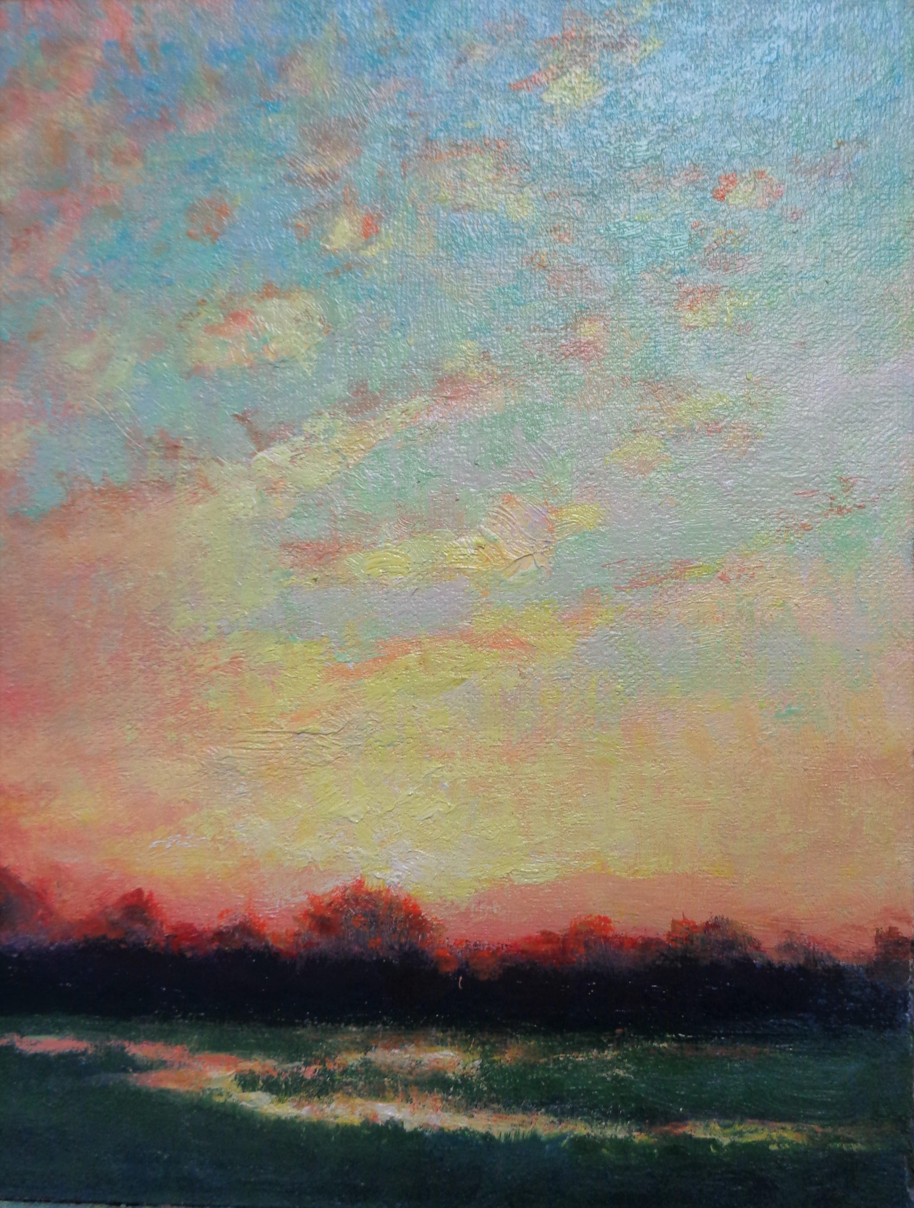Pittura impressionistica di paesaggio Michael Budden Sensazione dell'alba in vendita 4