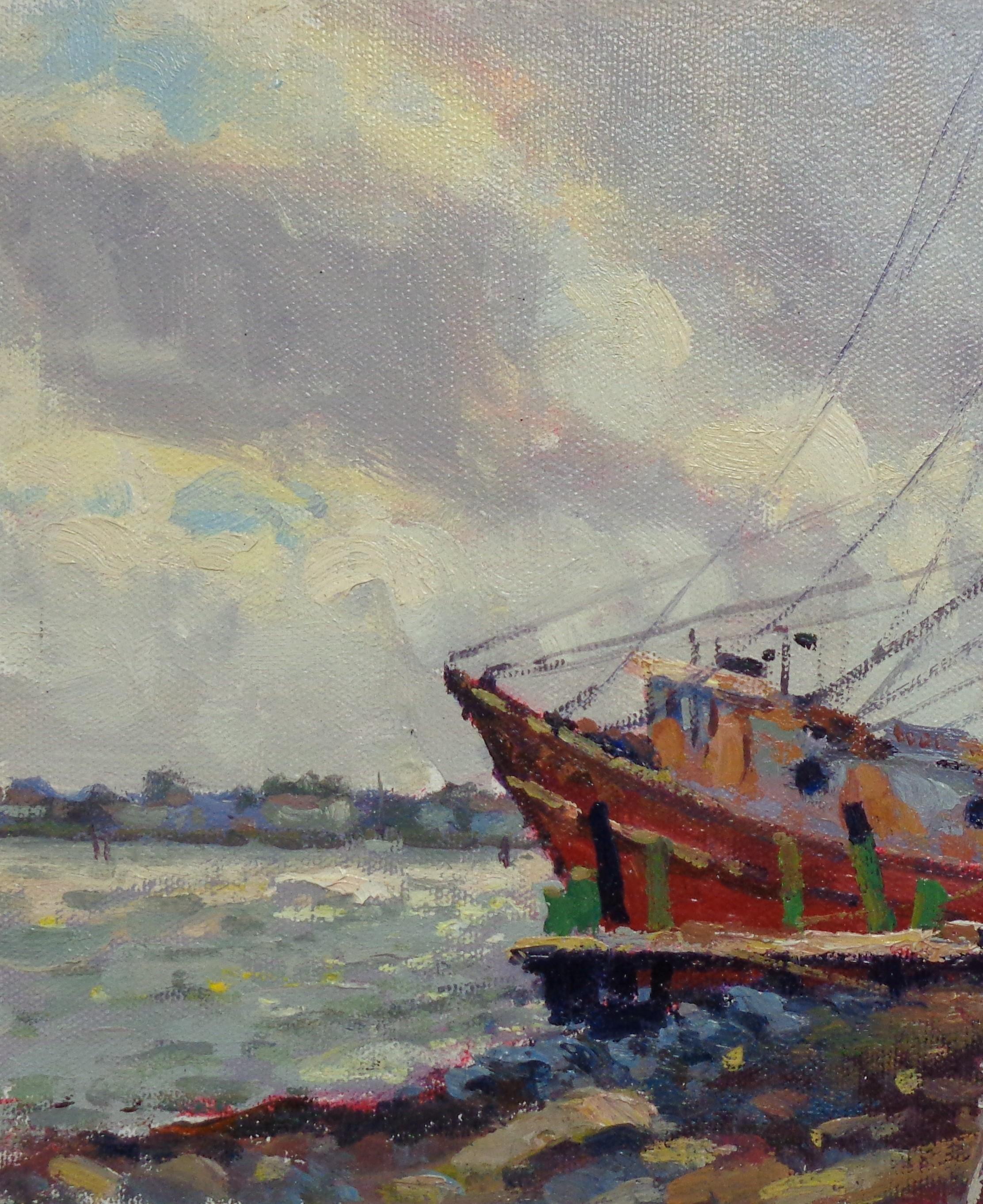 Impressionistic Landscape Seascape Boat Painting Michael Budden Cape May NJ For Sale 2