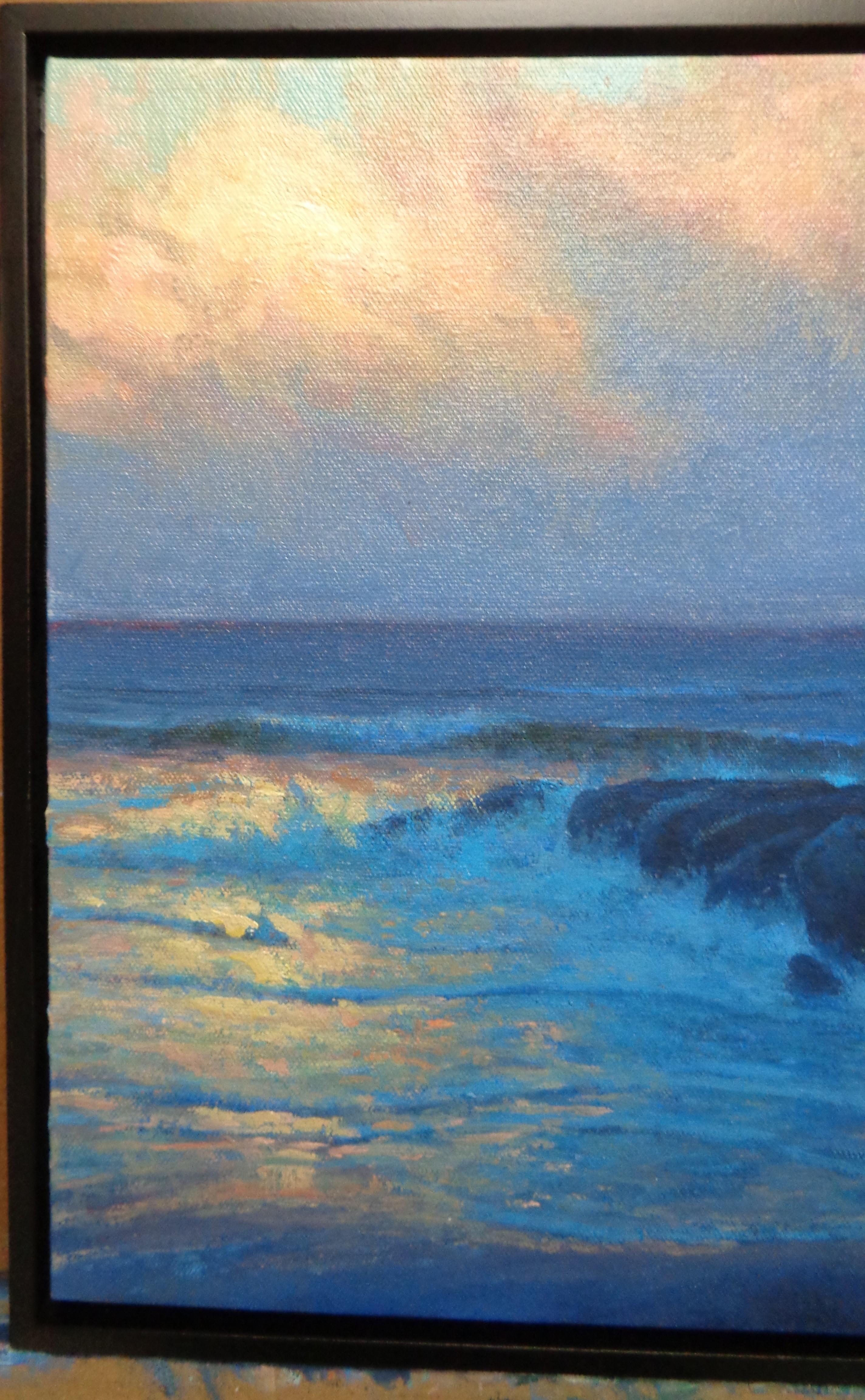 Pittura a olio impressionistica di Michael Budden Paesaggio marino in tarda luce in vendita 1