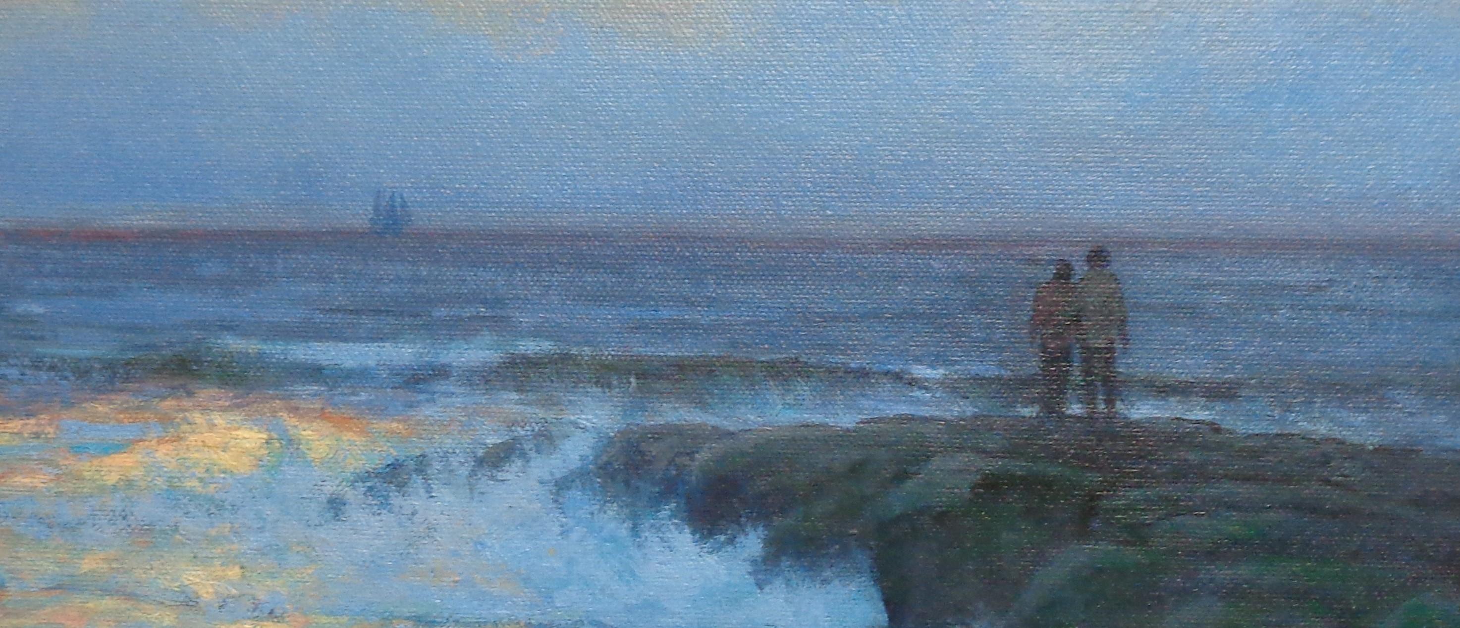 Pittura a olio impressionistica di Michael Budden Paesaggio marino in tarda luce in vendita 3