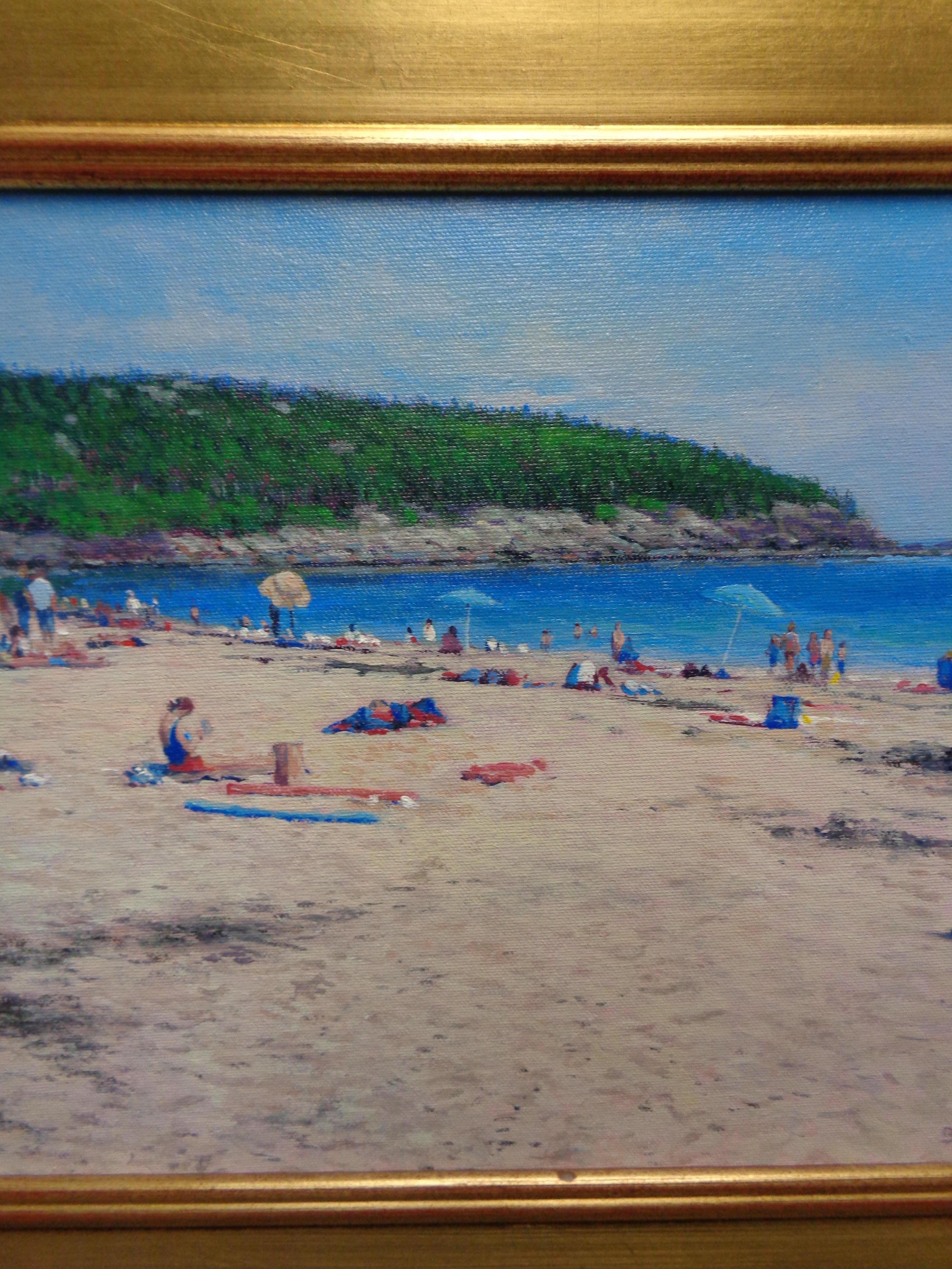 Peinture à l'huile impressionniste du Maine Michael Budden Sand Beach Acadia en vente 3