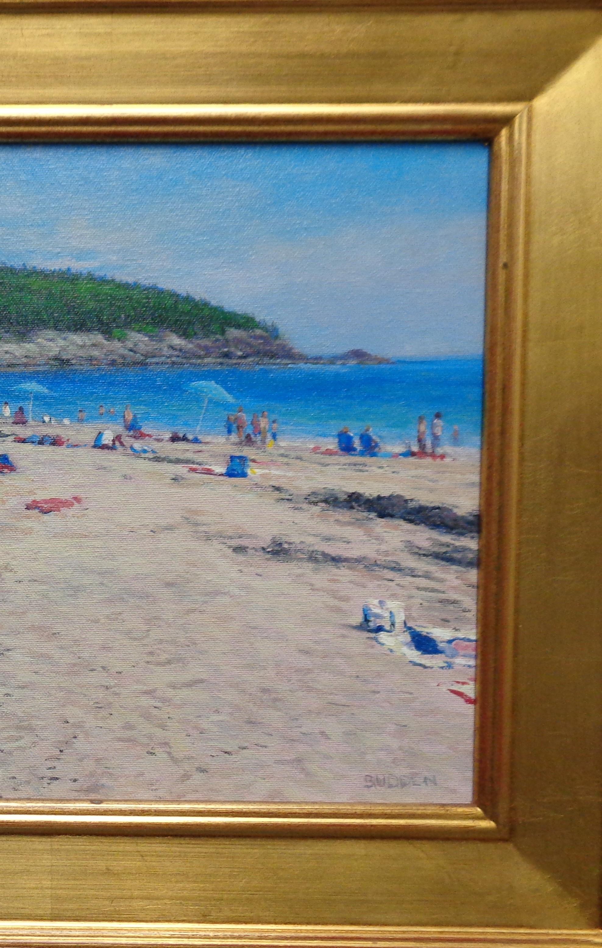 Pintura al óleo impresionista de paisajes marinos de Maine Michael Budden Playa de arena Acadia en venta 4