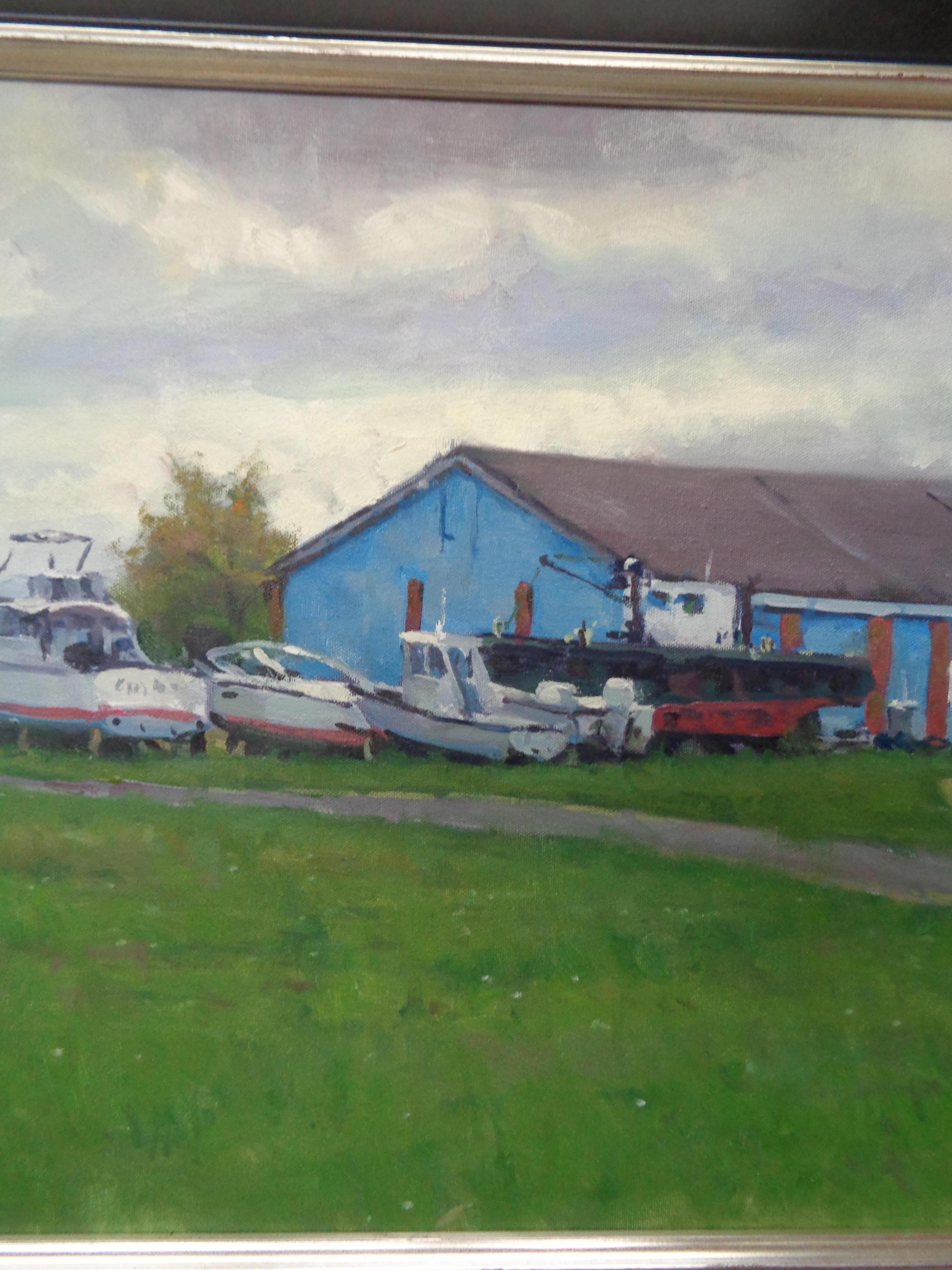  Impressionistic Marine Oil Painting Michael Budden Resting Boats For Sale 2