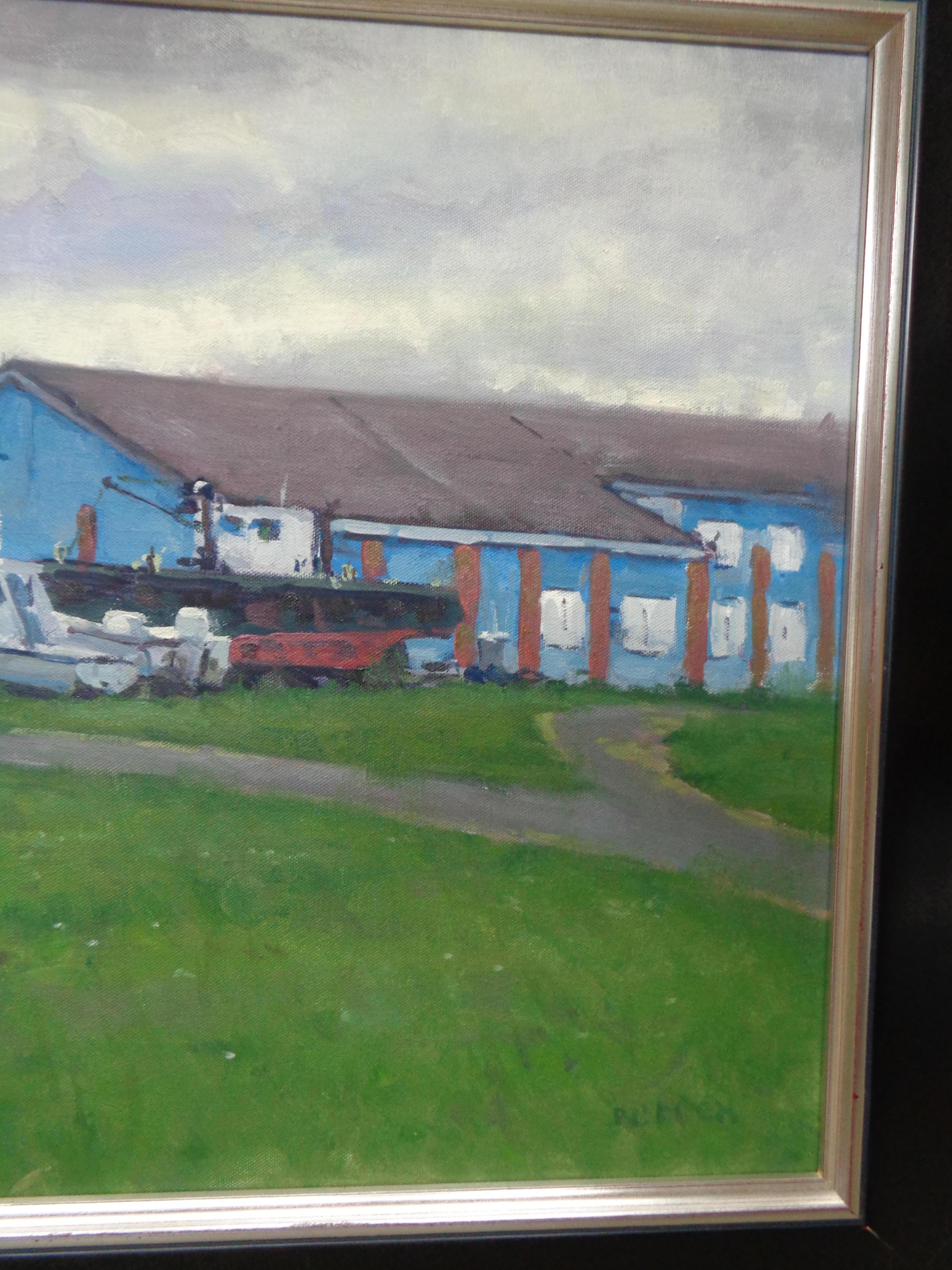 Pittura a olio marina impressionistica Michael Budden Barche a riposo in vendita 4