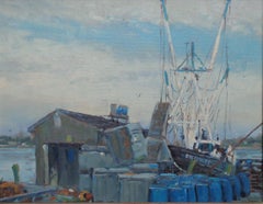 Impressionistisches Marine-Ölgemälde Michael Budden Arbeitsboot The Discovery