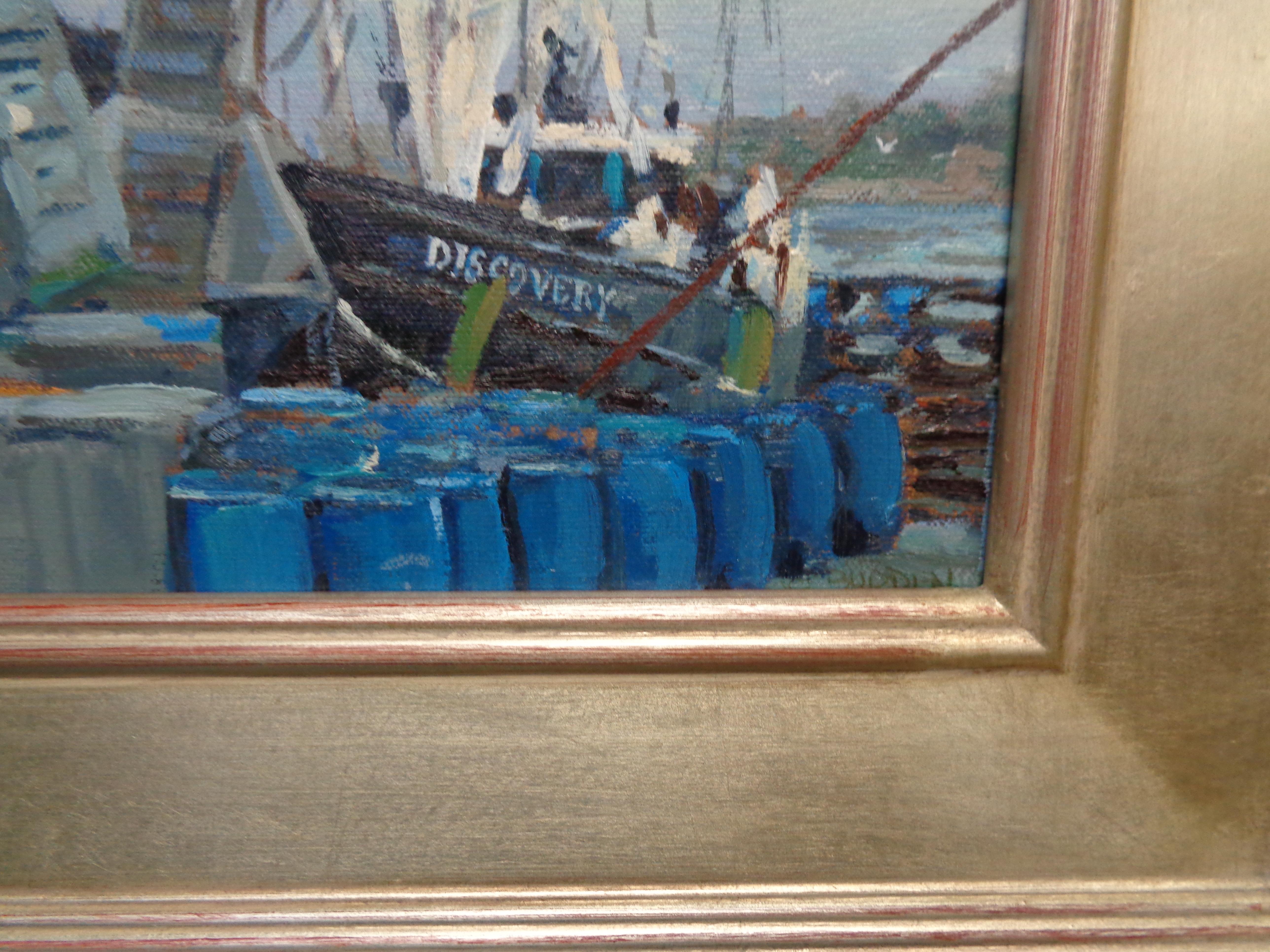 Pintura al óleo marina impresionista Michael Budden Barco de trabajo The Discovery en venta 4