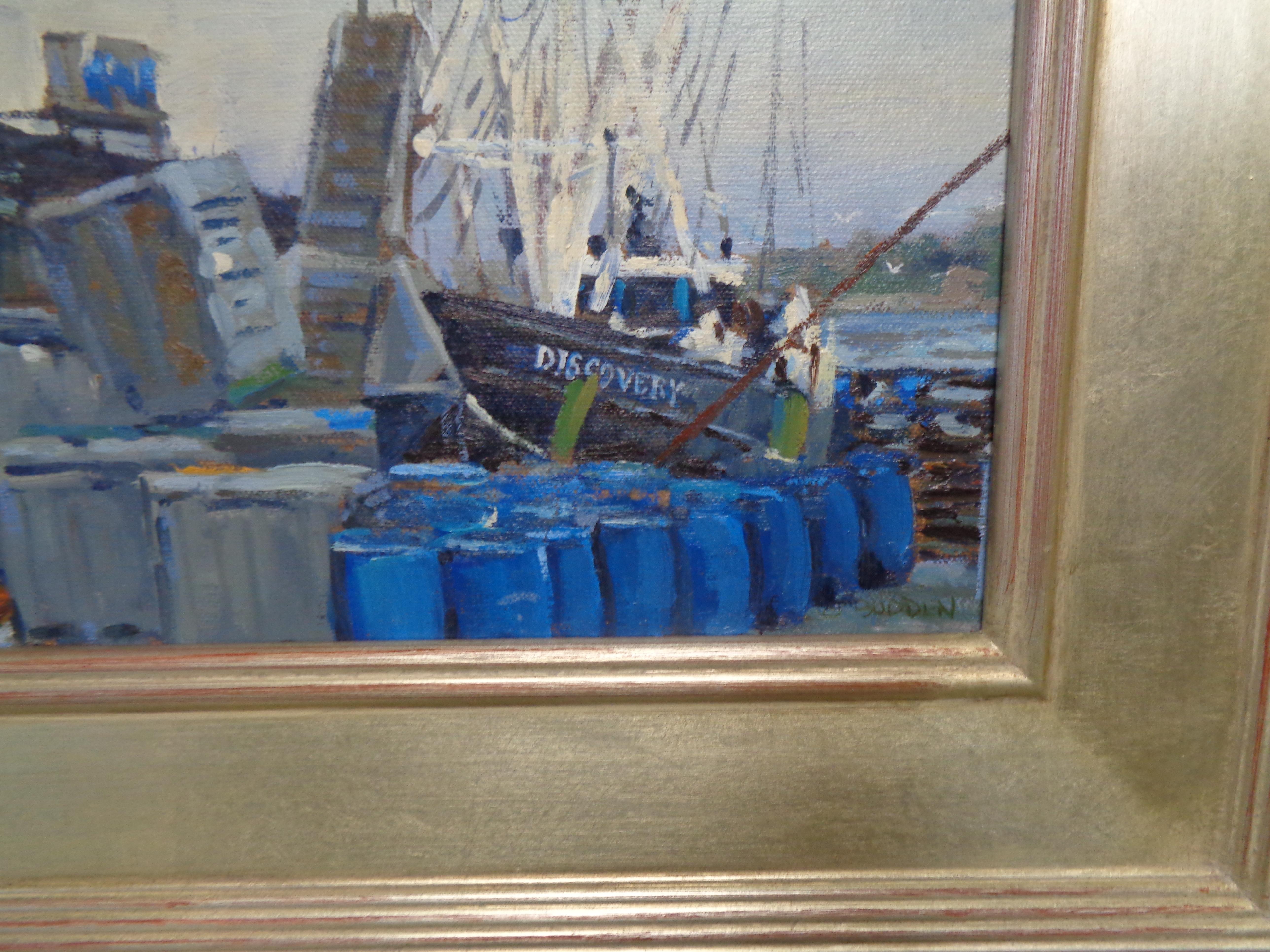 Impressionistisches Marine-Ölgemälde Michael Budden Arbeitsboot The Discovery im Angebot 5
